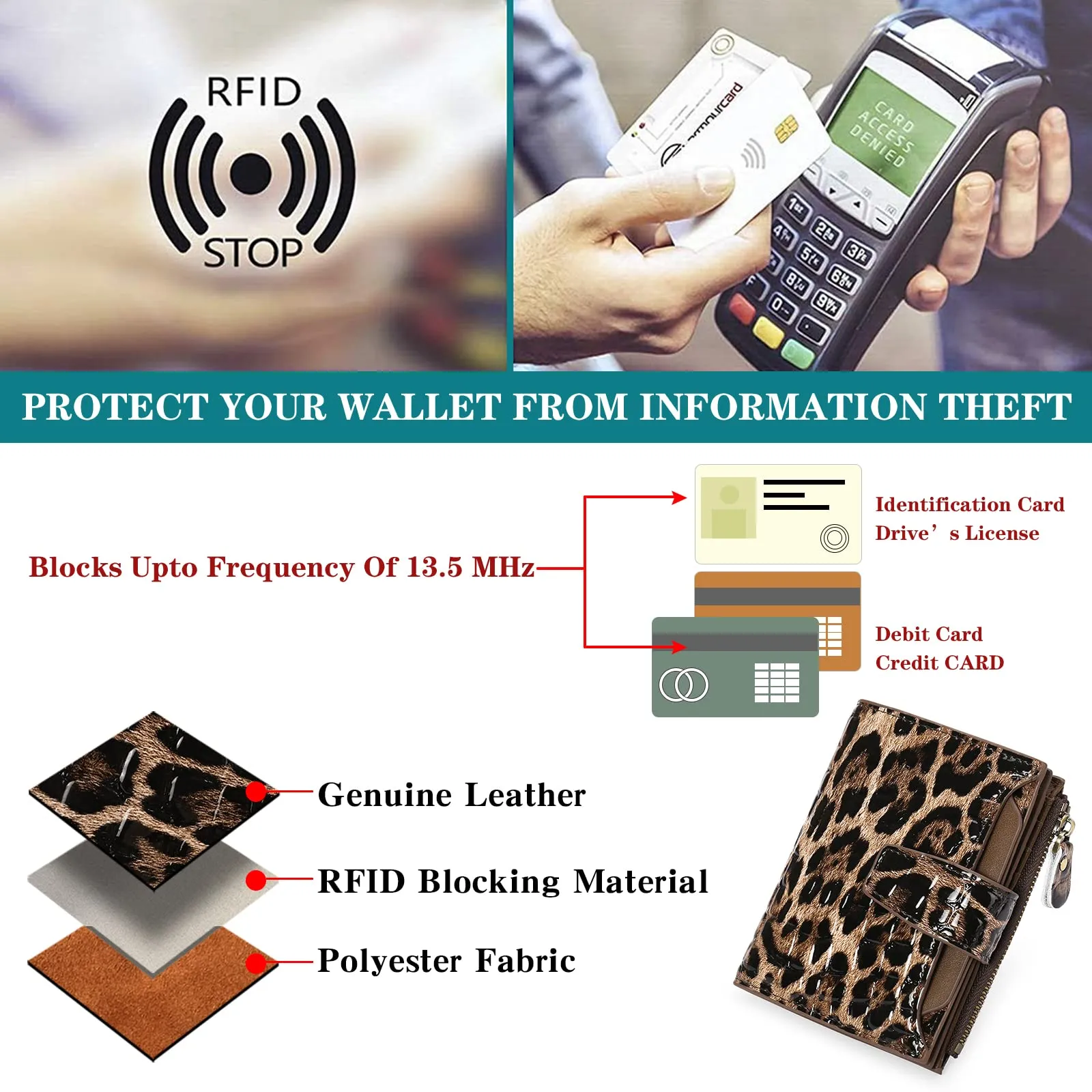 SENDEFN Portafoglio Donna in Pelle con Blocco RFID, 14 Slot per Carte e Portamonete con Cerniera - immagine 8