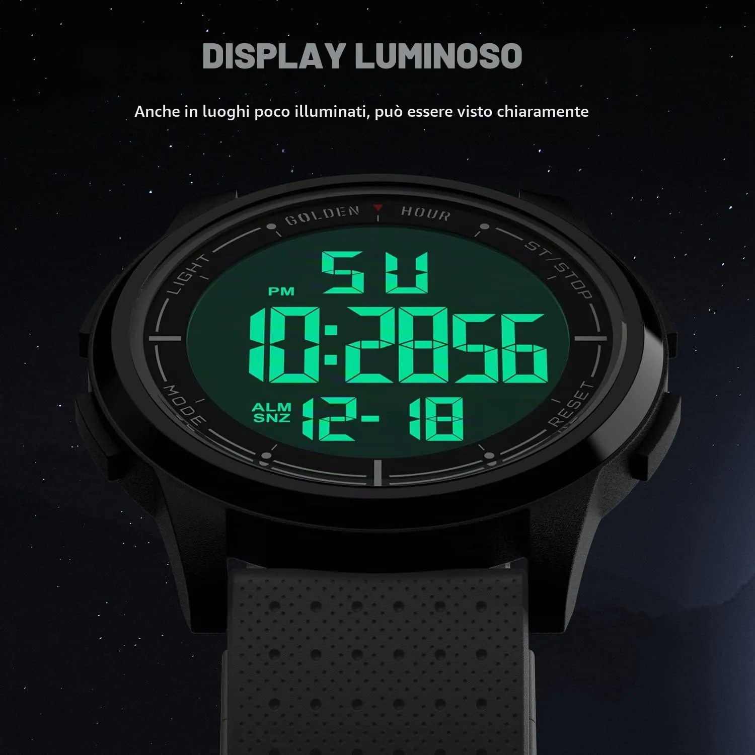 GOLDEN HOUR GH1313 Orologio Digitale Sport Ultra-Sottile Impermeabile con Cinturino in Gomma - immagine 3