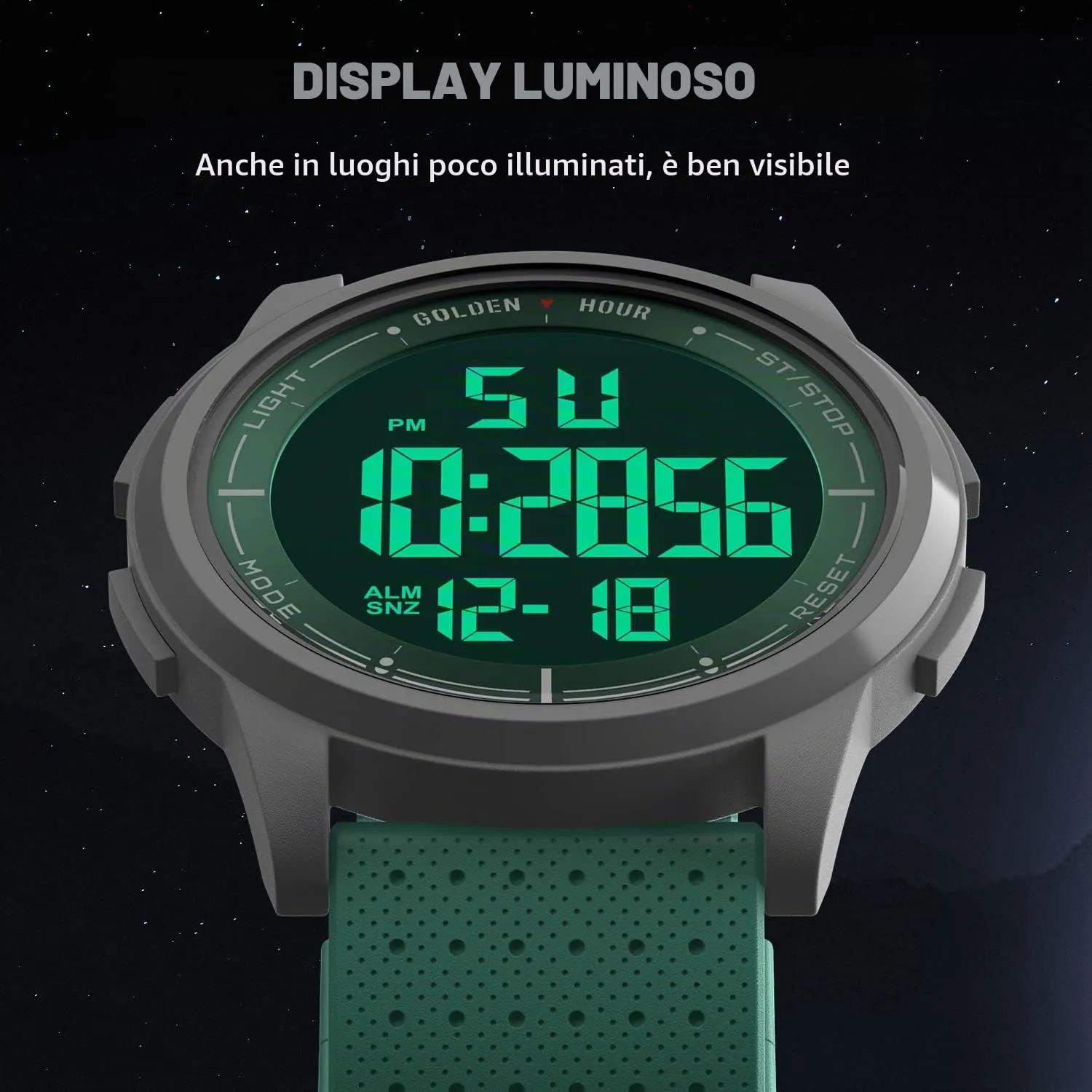 GOLDEN HOUR GH-1313 Orologio Digitale Ultra-Sottile Sport Impermeabile con Cinturino in Gomma - immagine 3