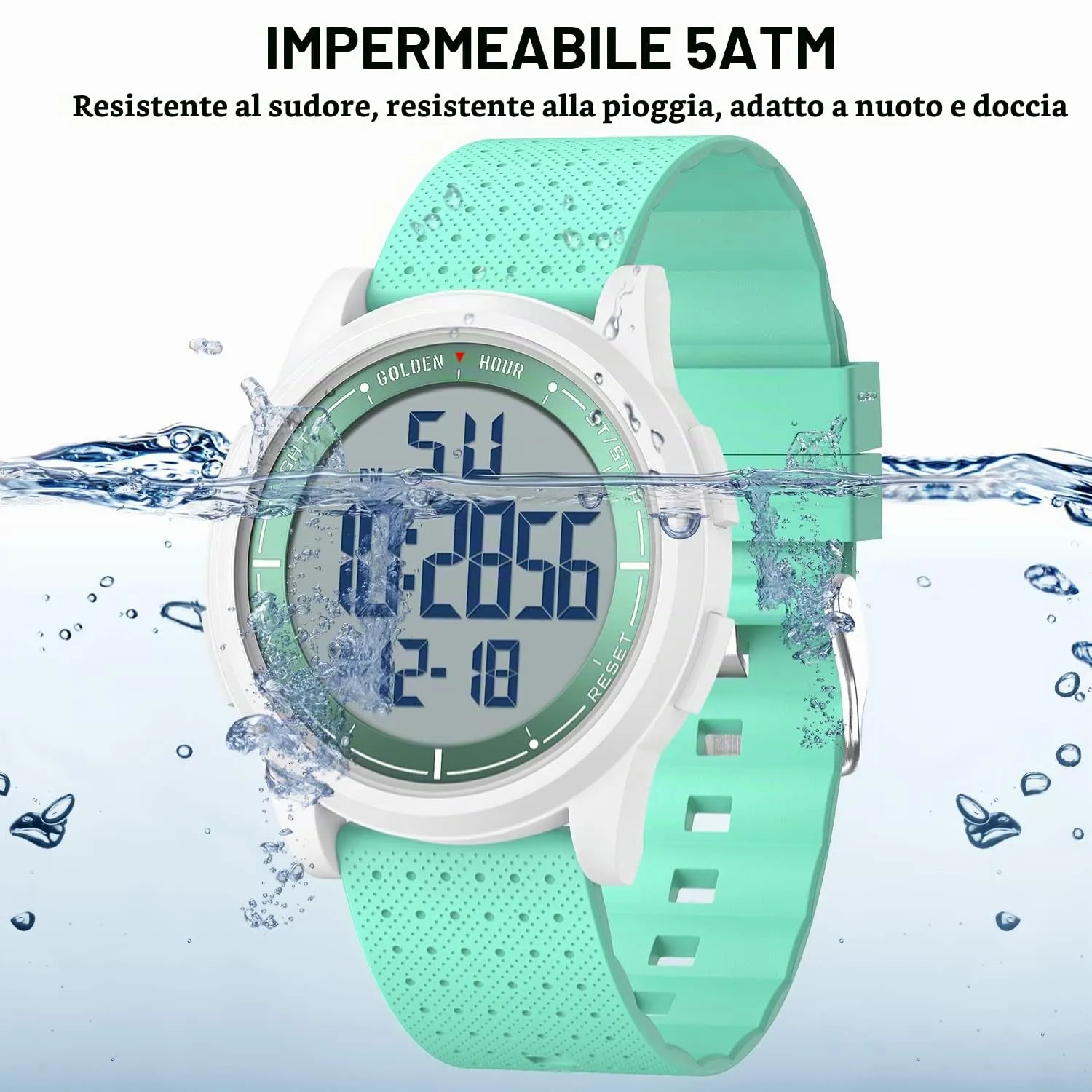 GOLDEN HOUR GH-1313 Orologio Digitale Ultra-Sottile Sport Impermeabile con Cinturino in Gomma - immagine 5