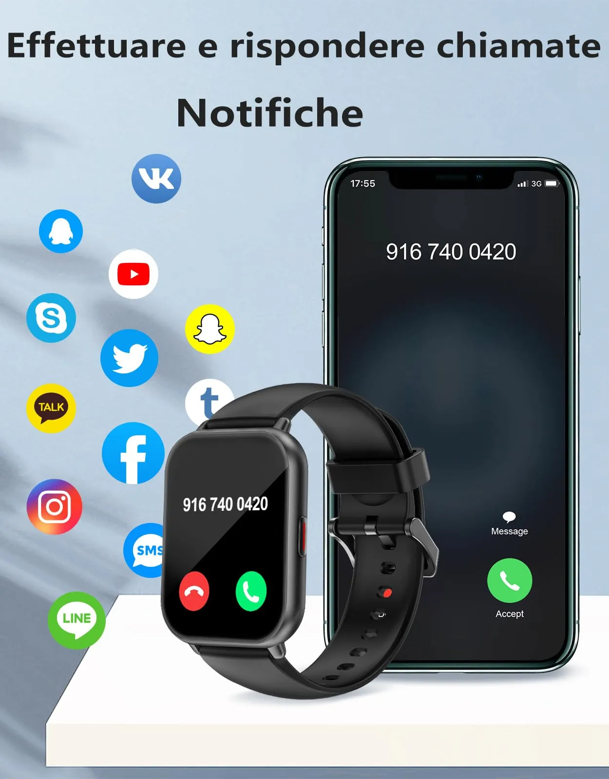 RUIMEN Smartwatch A3S Chiamate Bluetooth, Cardiofrequenzimetro, Saturimetro, IP68, Nero - immagine 3