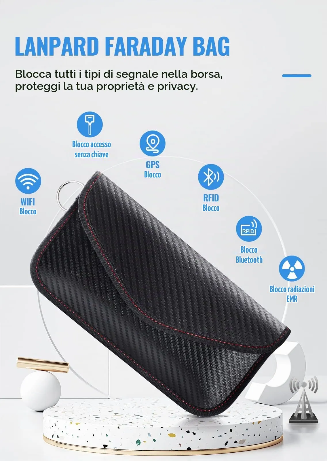 lanpard Borsa Faraday RFID, 2 Pezzi, Custodia Protezione per Chiavi Auto Keyless Go e Dispositivi, XL, Nero - immagine 2