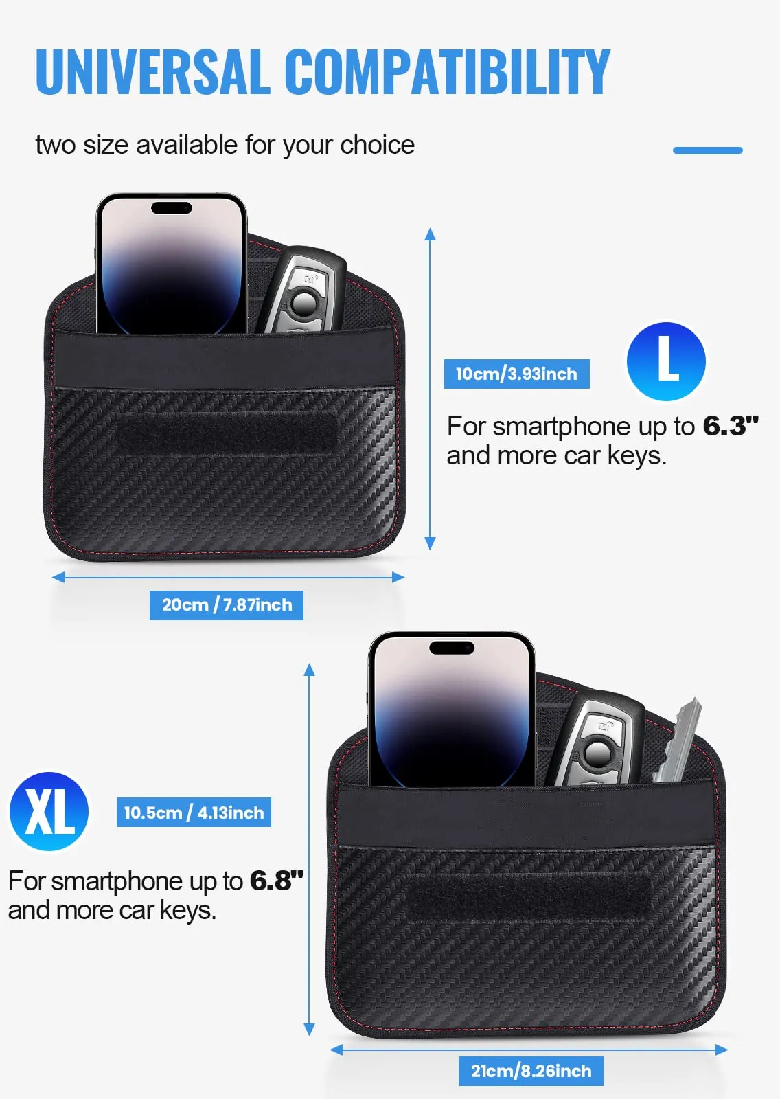 lanpard Borsa Faraday RFID, 2 Pezzi, Custodia Protezione per Chiavi Auto Keyless Go e Dispositivi, XL, Nero - immagine 3