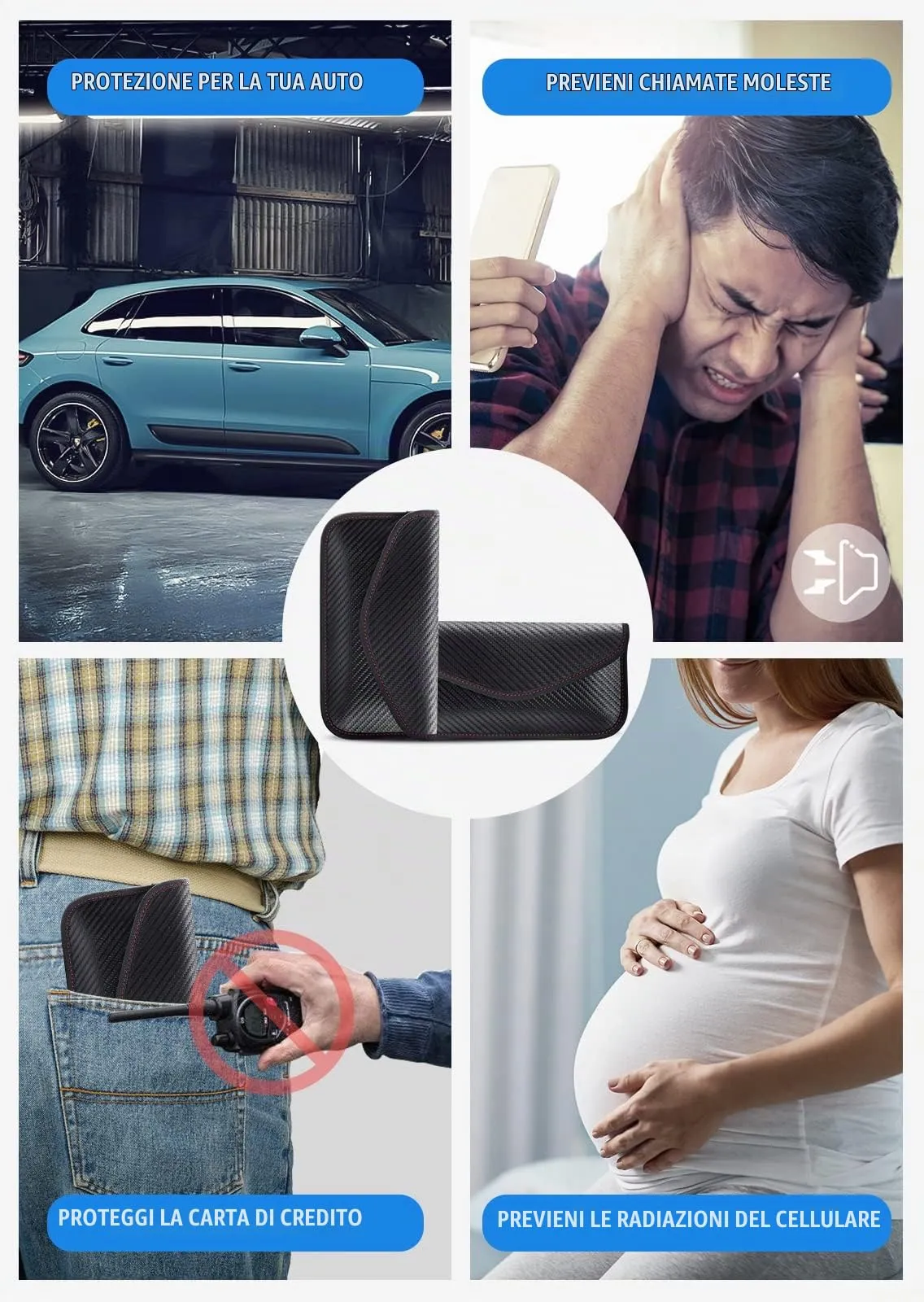 lanpard Borsa Faraday RFID, 2 Pezzi, Custodia Protezione per Chiavi Auto Keyless Go e Dispositivi, XL, Nero - immagine 4