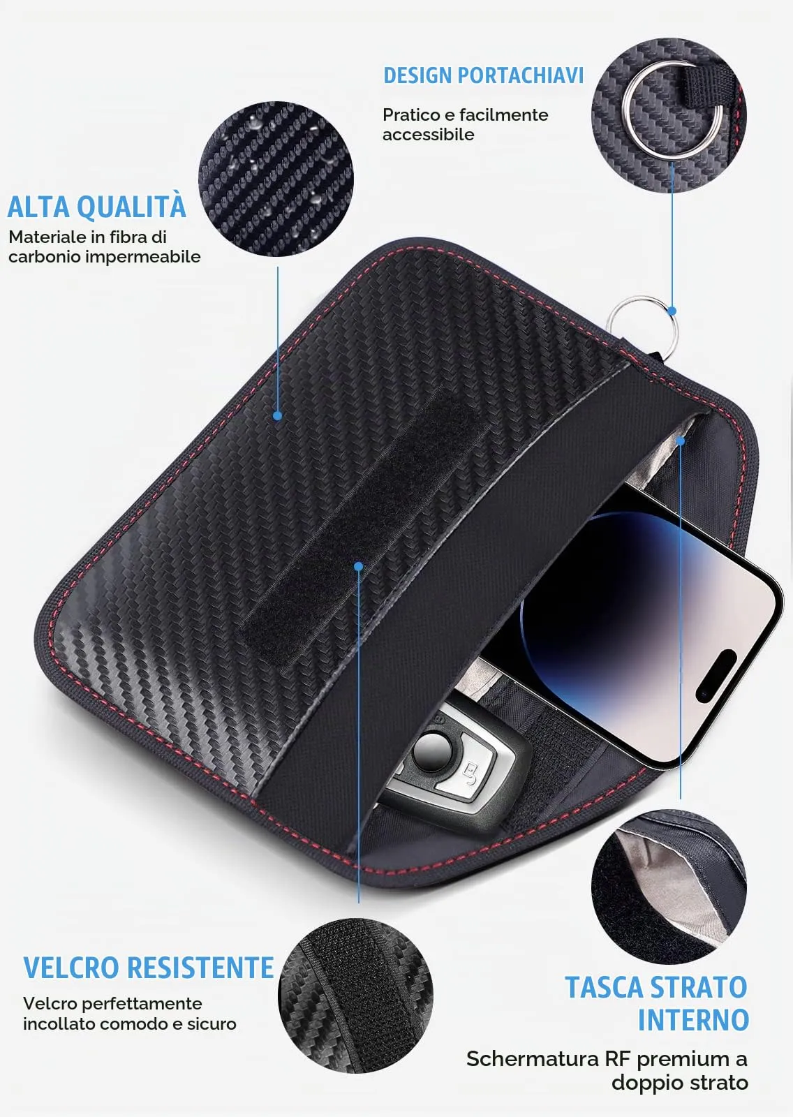 lanpard Borsa Faraday RFID, 2 Pezzi, Custodia Protezione per Chiavi Auto Keyless Go e Dispositivi, XL, Nero - immagine 5