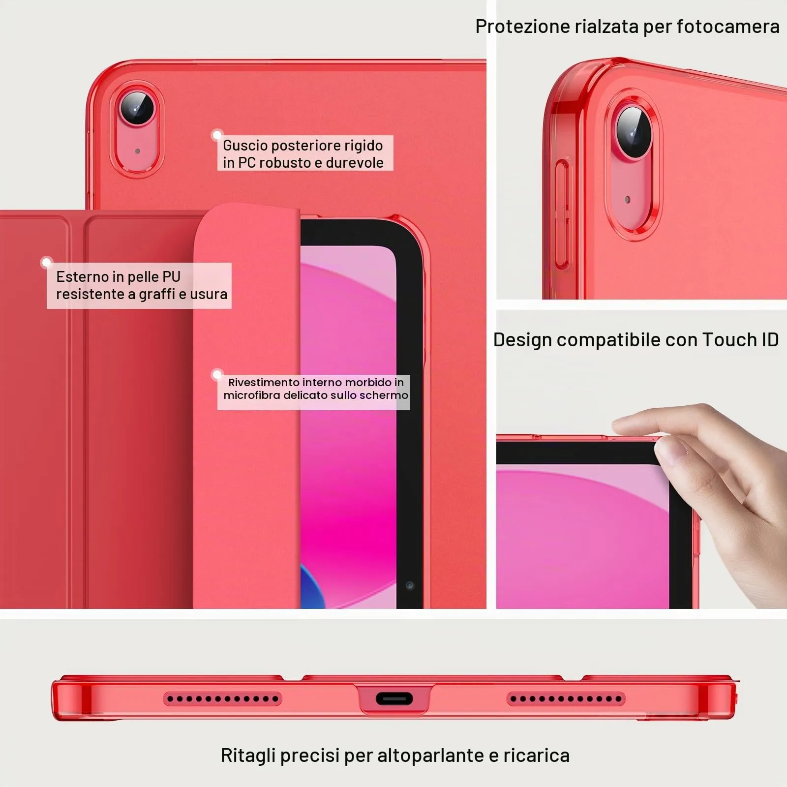 JETech Custodia per iPad 11ª/10ª Gen, Rosso - immagine 3