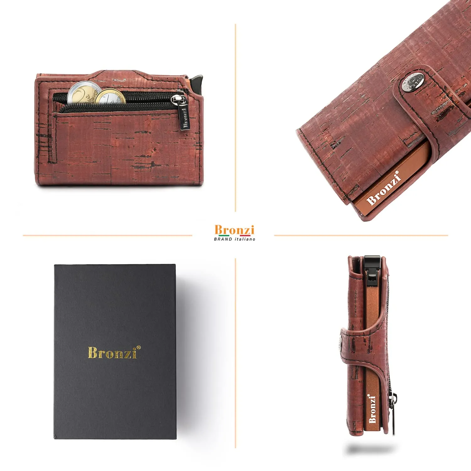 Bronzi Portafoglio Uomo Slim Piccolo in Vero Sughero, Portacarte con Protezione RFID, Modello Revelation - immagine 4