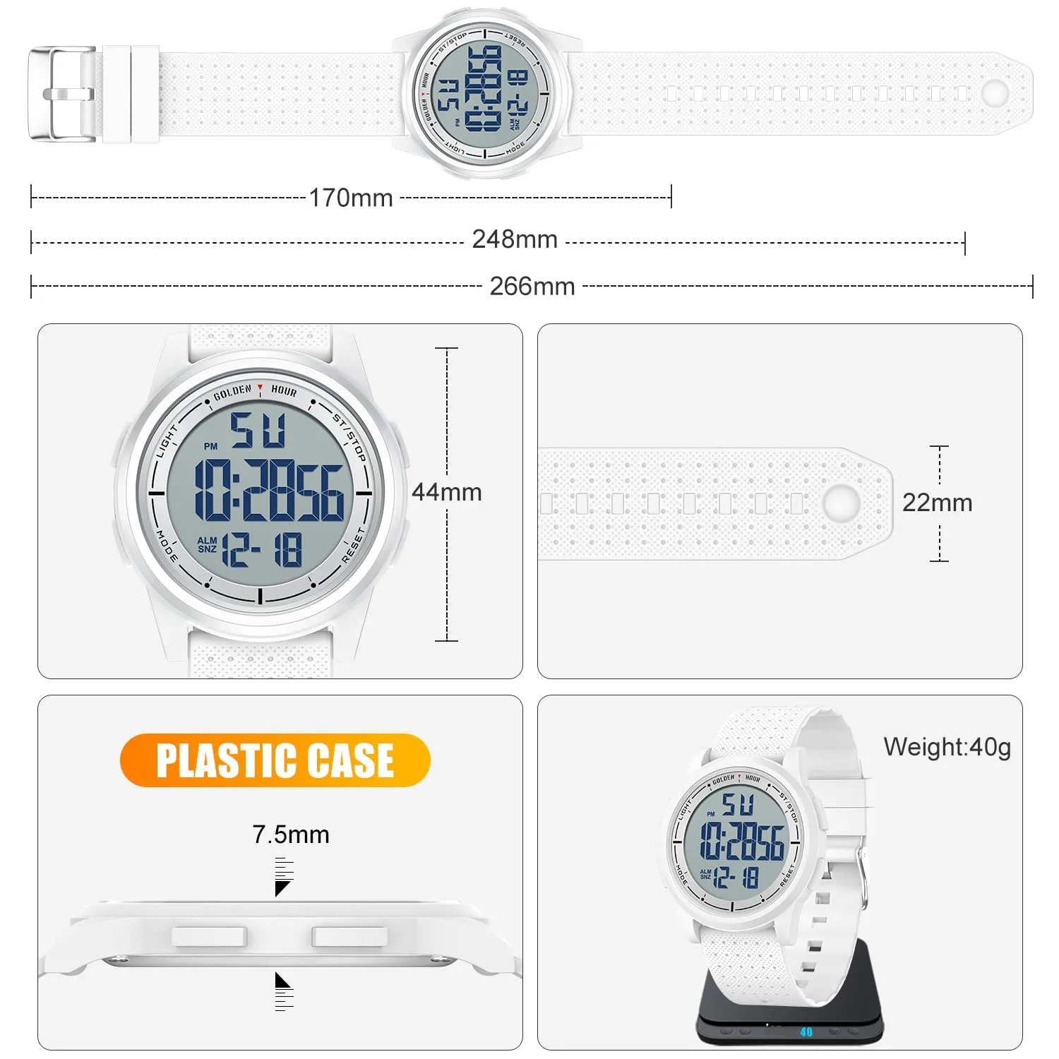 GOLDEN HOUR GH-1313 Orologio Digitale Ultra-Sottile Minimalista Sport Impermeabile Unisex - immagine 3