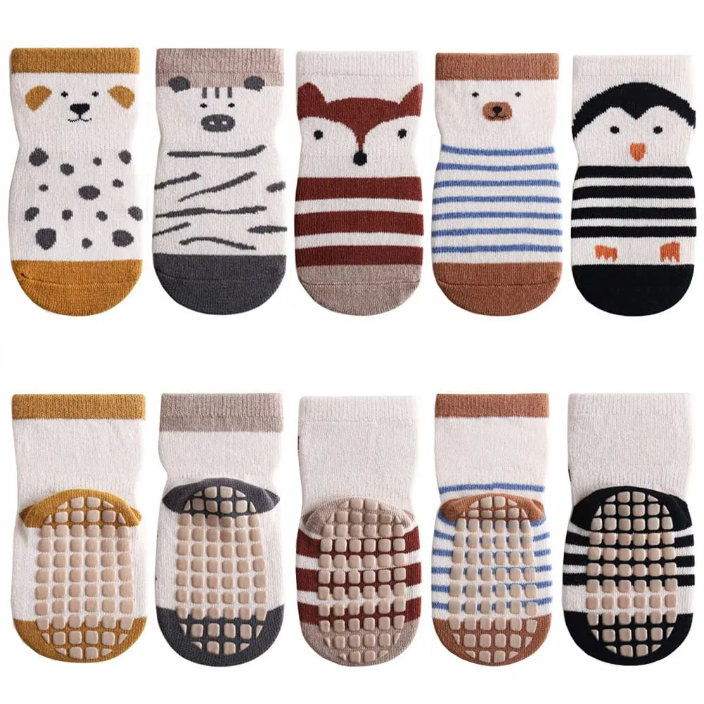 FedMois Calzini Antiscivolo in Cotone per Bambini, Motivi Animali Pinguino, 5 Paia, 3-5 anni - immagine 1