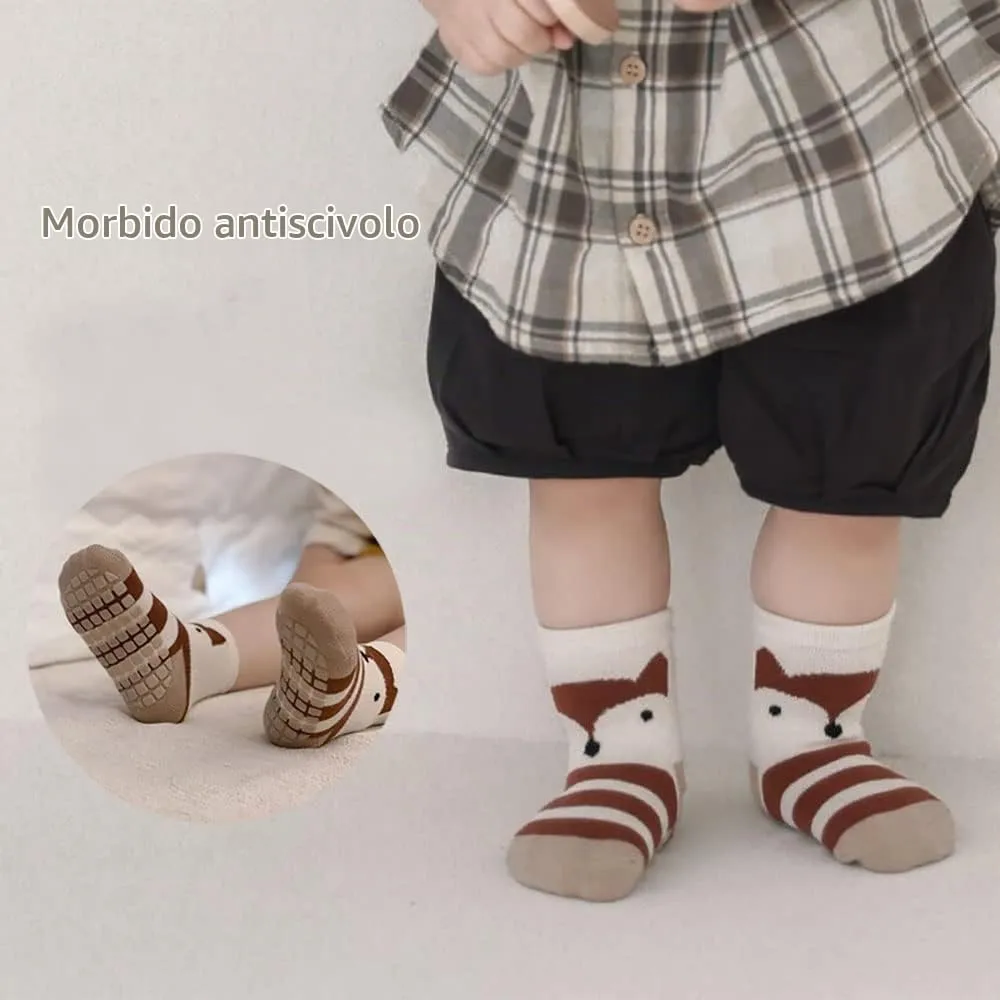 FedMois Calzini Antiscivolo in Cotone per Bambini, Motivi Animali Pinguino, 5 Paia, 3-5 anni - immagine 5