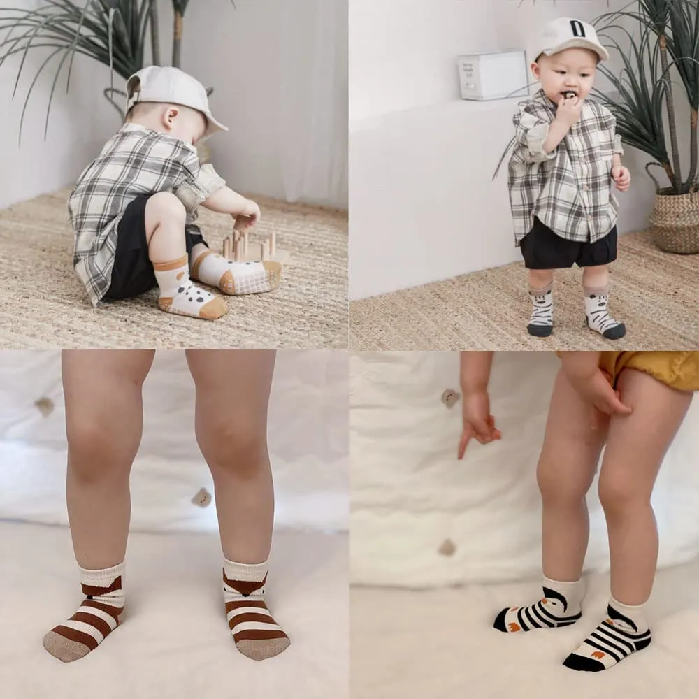FedMois Calzini Antiscivolo in Cotone per Bambini, Motivi Animali Pinguino, 5 Paia, 1-3 Anni - immagine 6