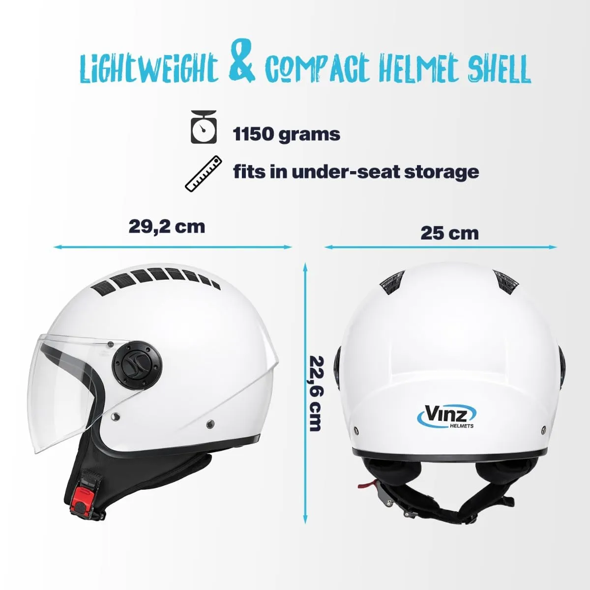 Vinz Como Casco Jet con Visiera ECE 22.06 - Bianco, XL - immagine 5