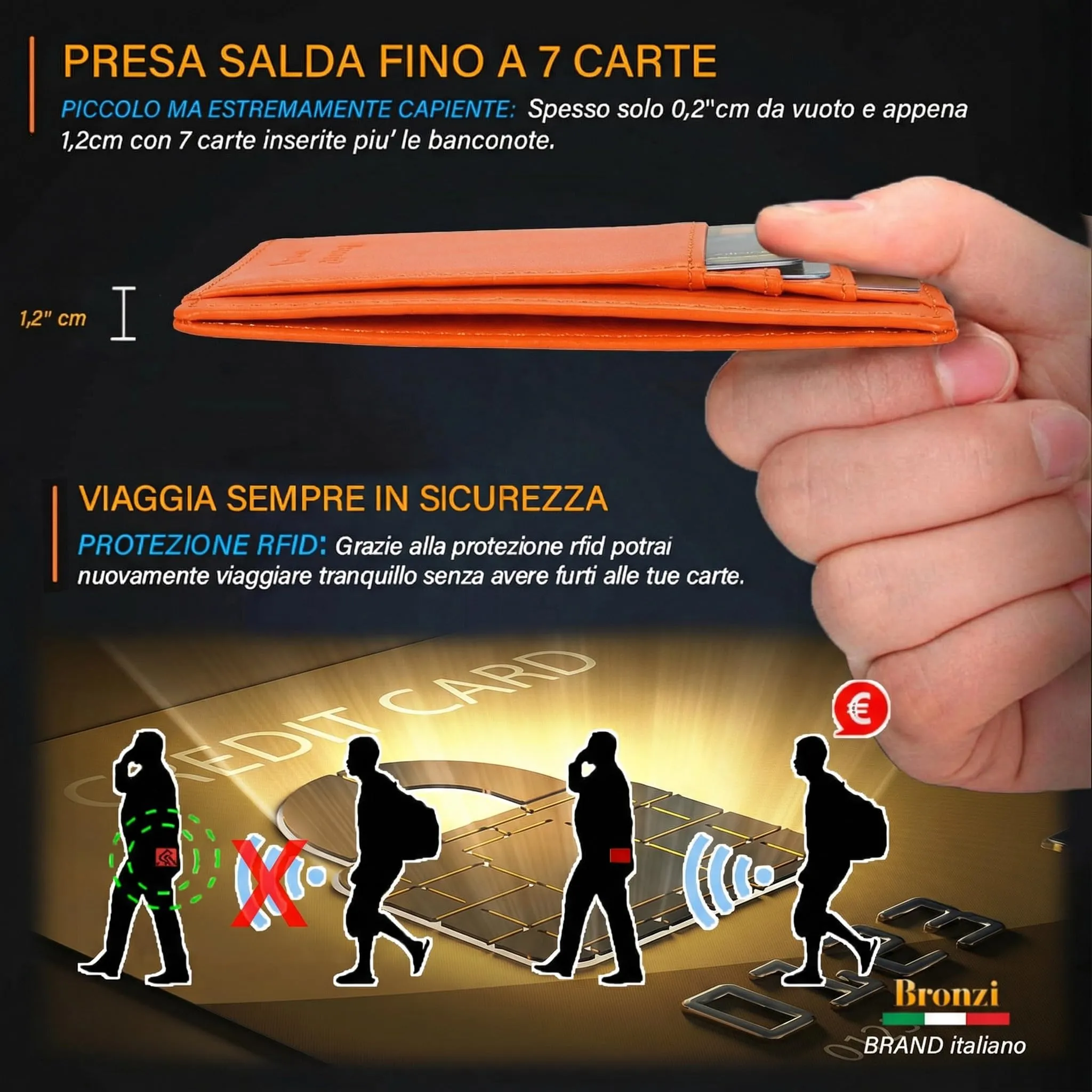Bronzi Portafoglio Uomo Slim Piccolo con Protezione RFID e Portamonete - immagine 4