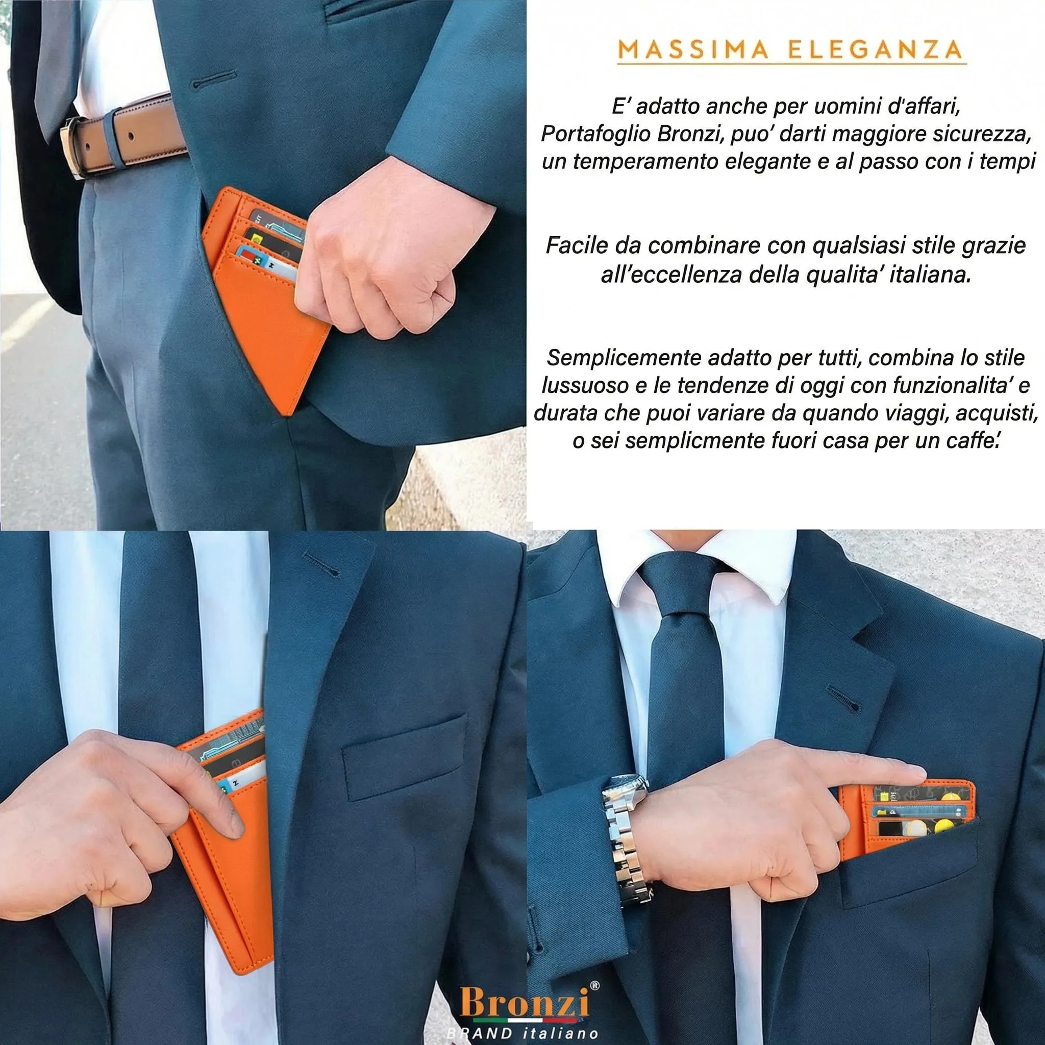 Bronzi Portafoglio Uomo Slim Piccolo con Protezione RFID e Portamonete - immagine 6