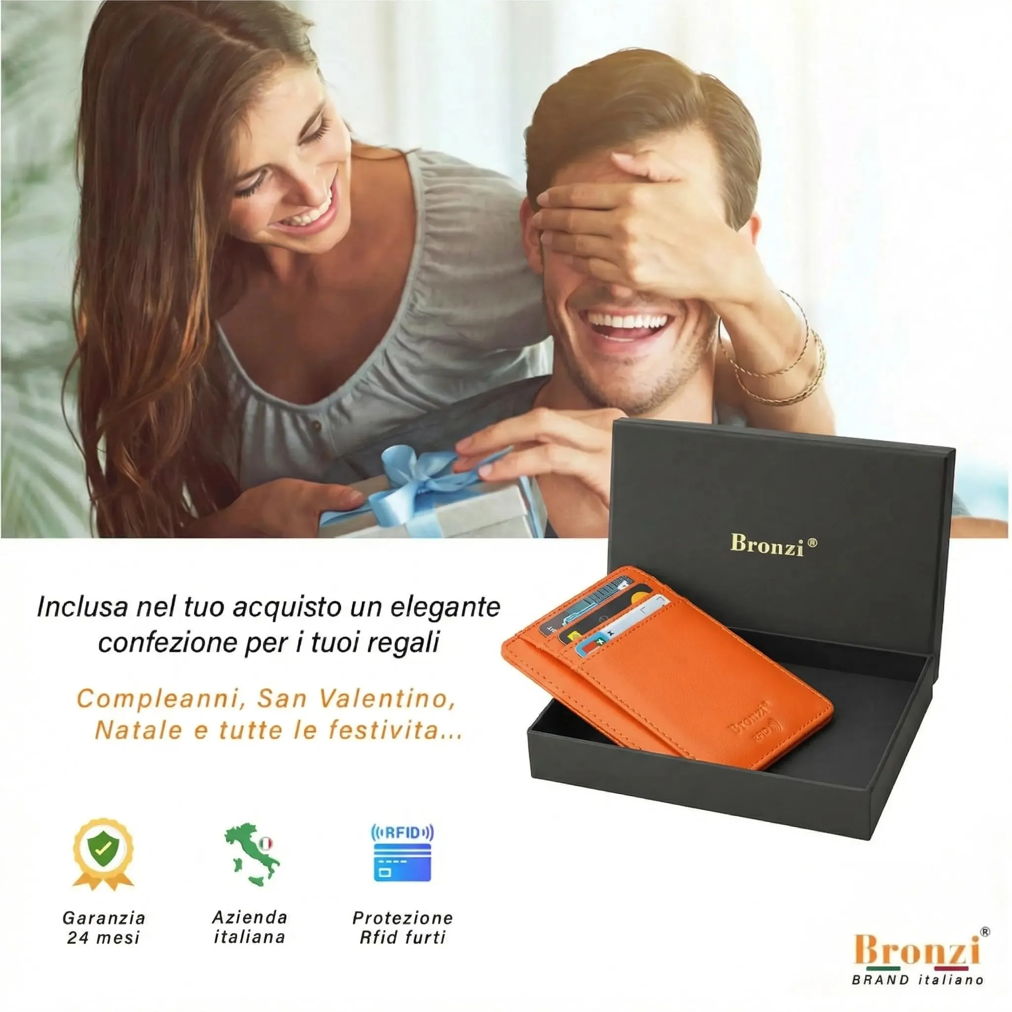 Bronzi Portafoglio Uomo Slim Piccolo con Protezione RFID e Portamonete - immagine 7
