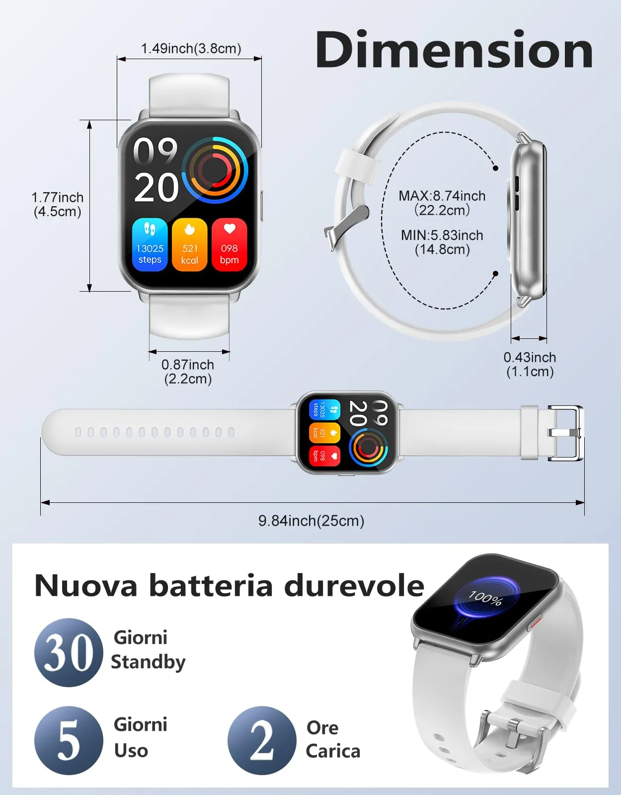 RUIMEN Smartwatch Uomo Donna, Chiamate Bluetooth, Fitness Tracker, Frequenza Cardiaca, SpO2, Waterproof, Grigio - immagine 5