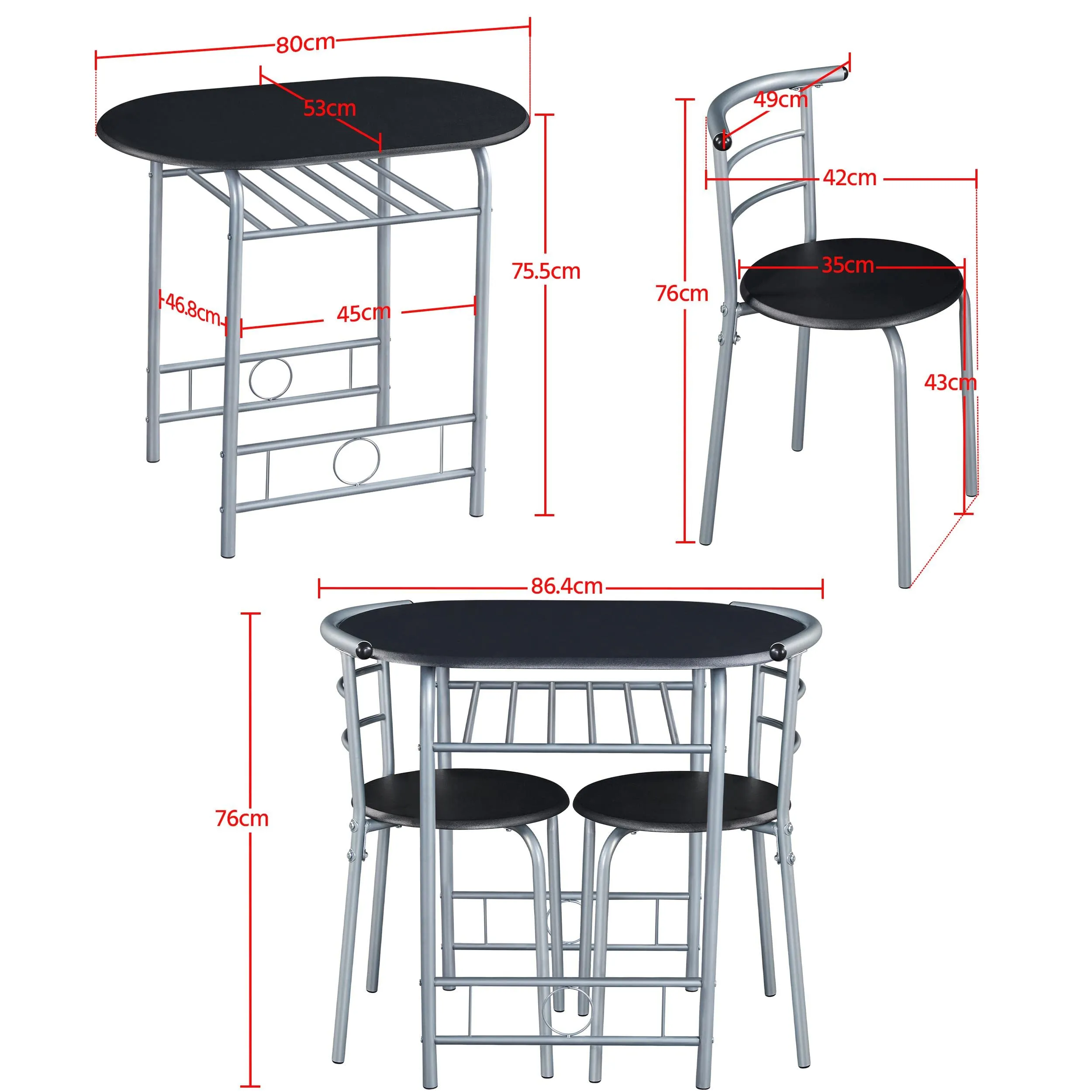 Yaheetech Set Mobili da Bar Tavolo e 2 Sedie Nero - immagine 3