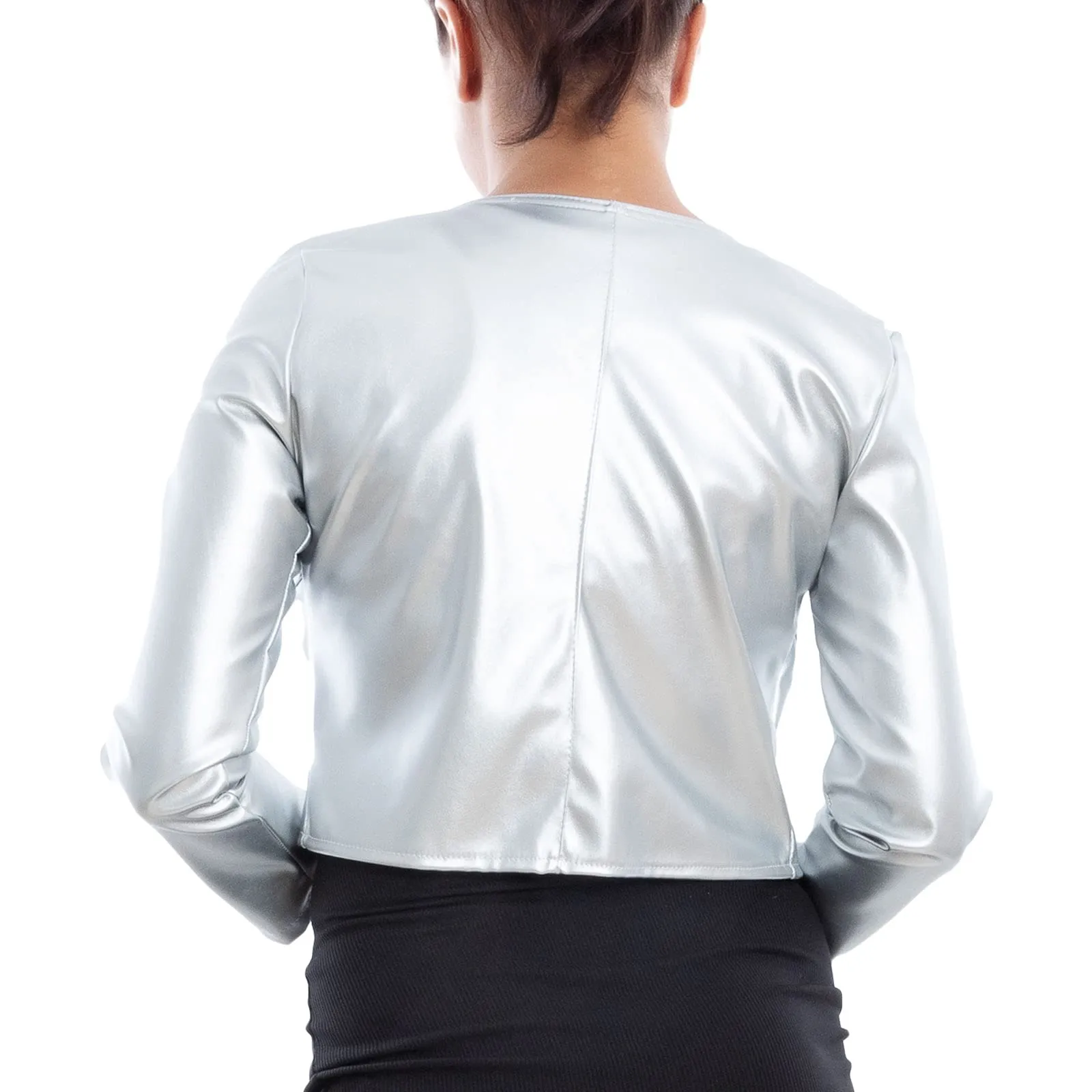 Toocool Giacca Donna Corta Ecopelle Bolero VI-2601 Argento Taglia Unica - immagine 4