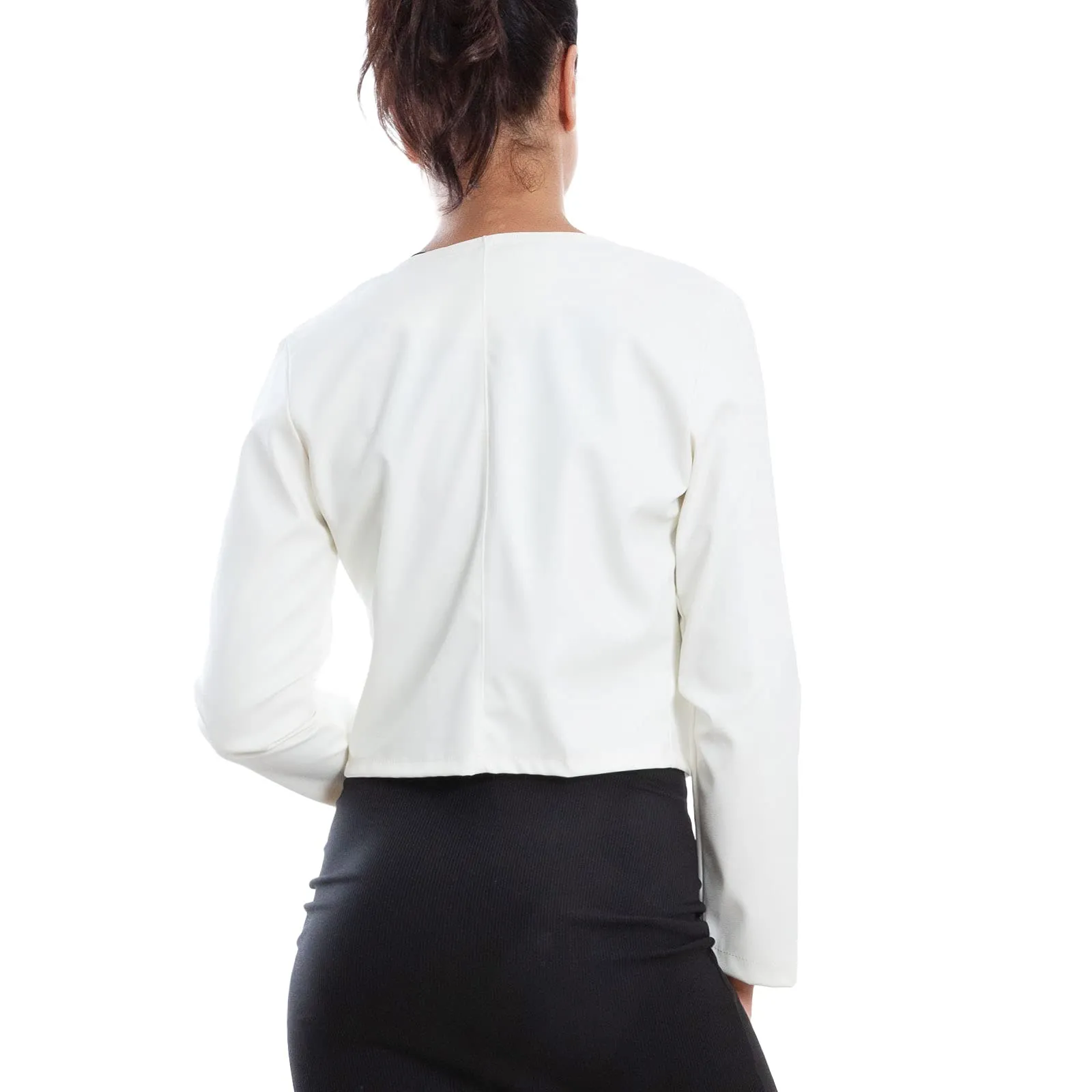 Toocool Giacca Donna Corta Ecopelle Bolero Senza Chiusura VI-2601 Bianco Taglia Unica - immagine 2