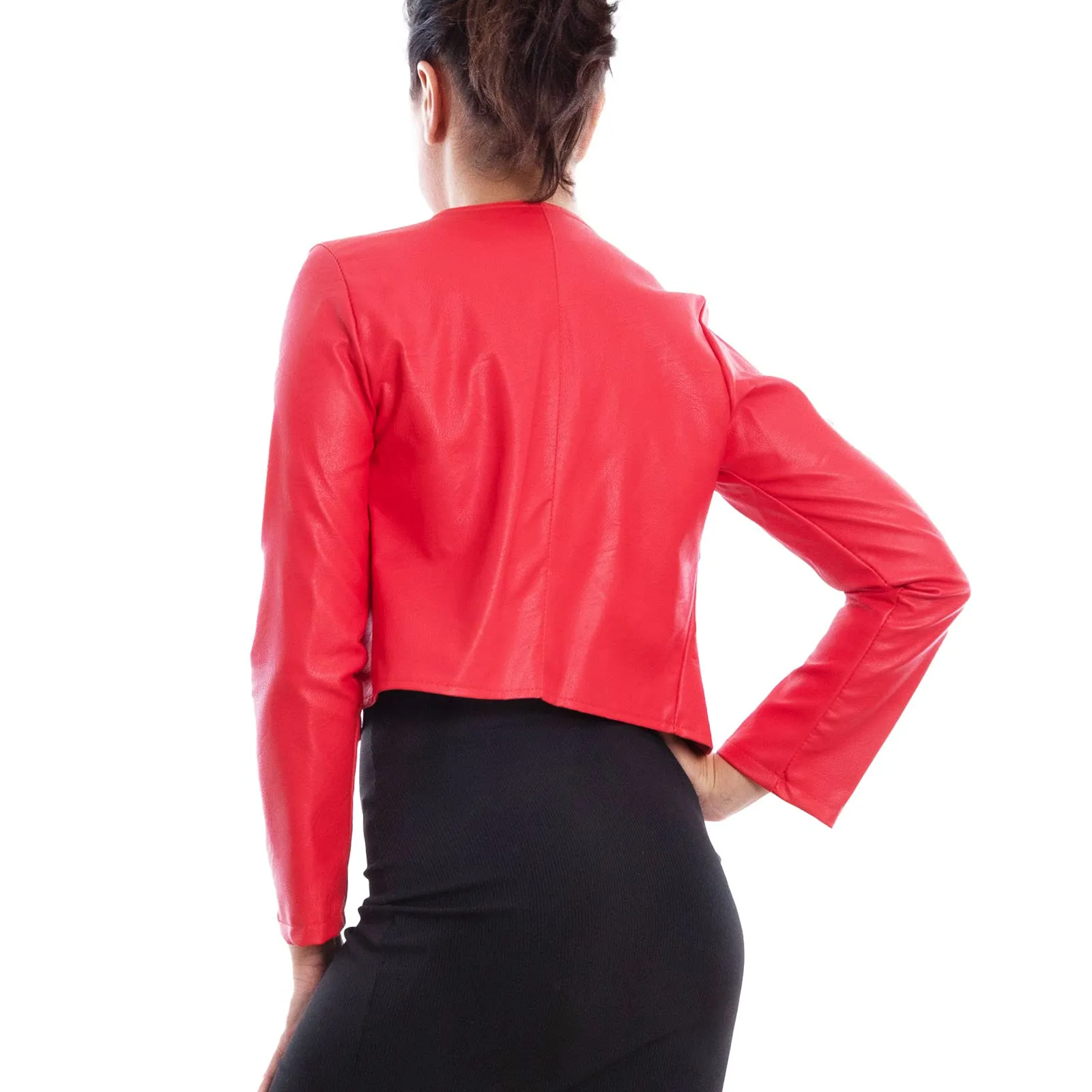 Toocool Giacca Donna Corta Ecopelle Bolero Senza Chiusura VI-2601, Rosso, Taglia Unica - immagine 2