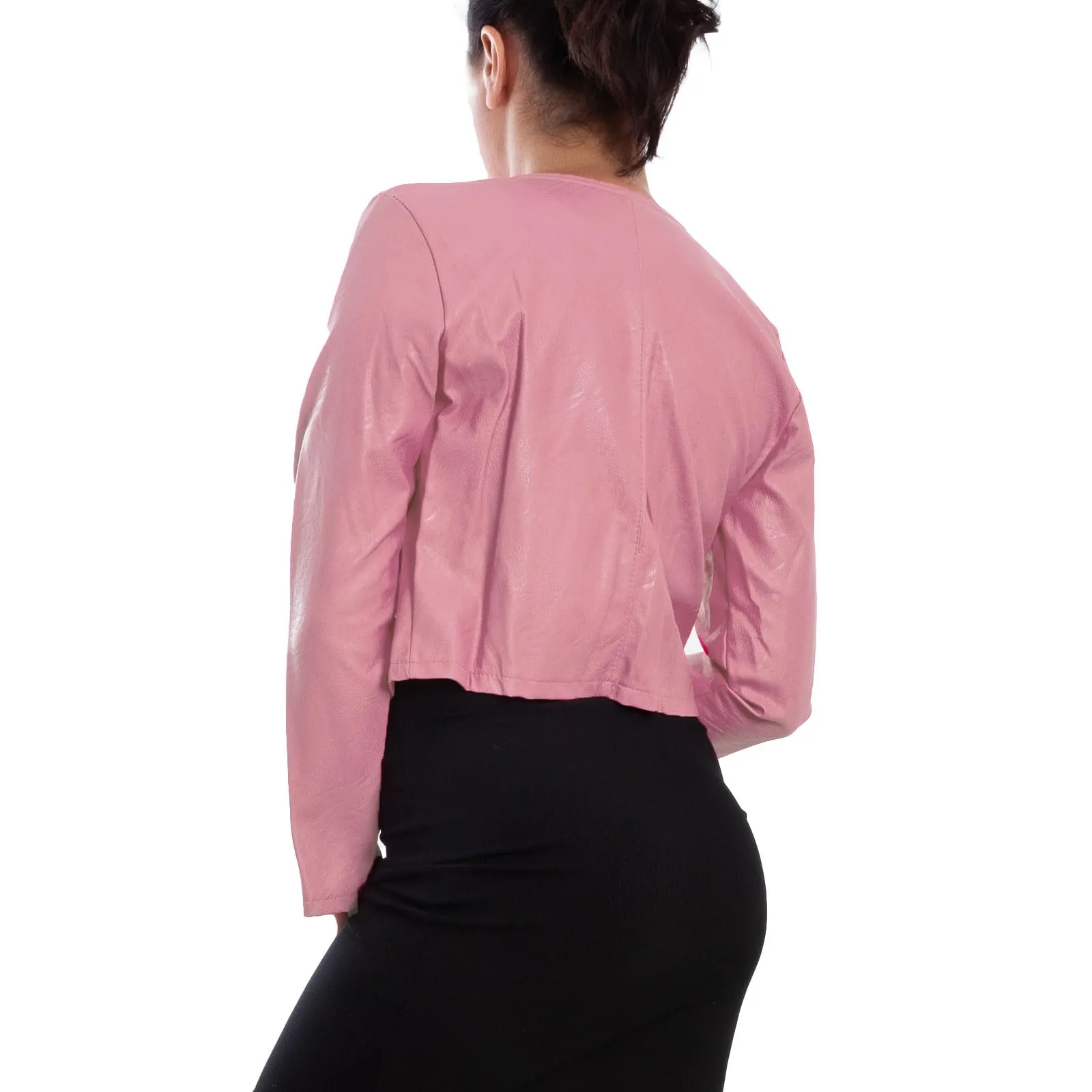 Toocool Giacca Donna Corta Ecopelle Bolero VI-2601 Rosa Taglia Unica - immagine 3