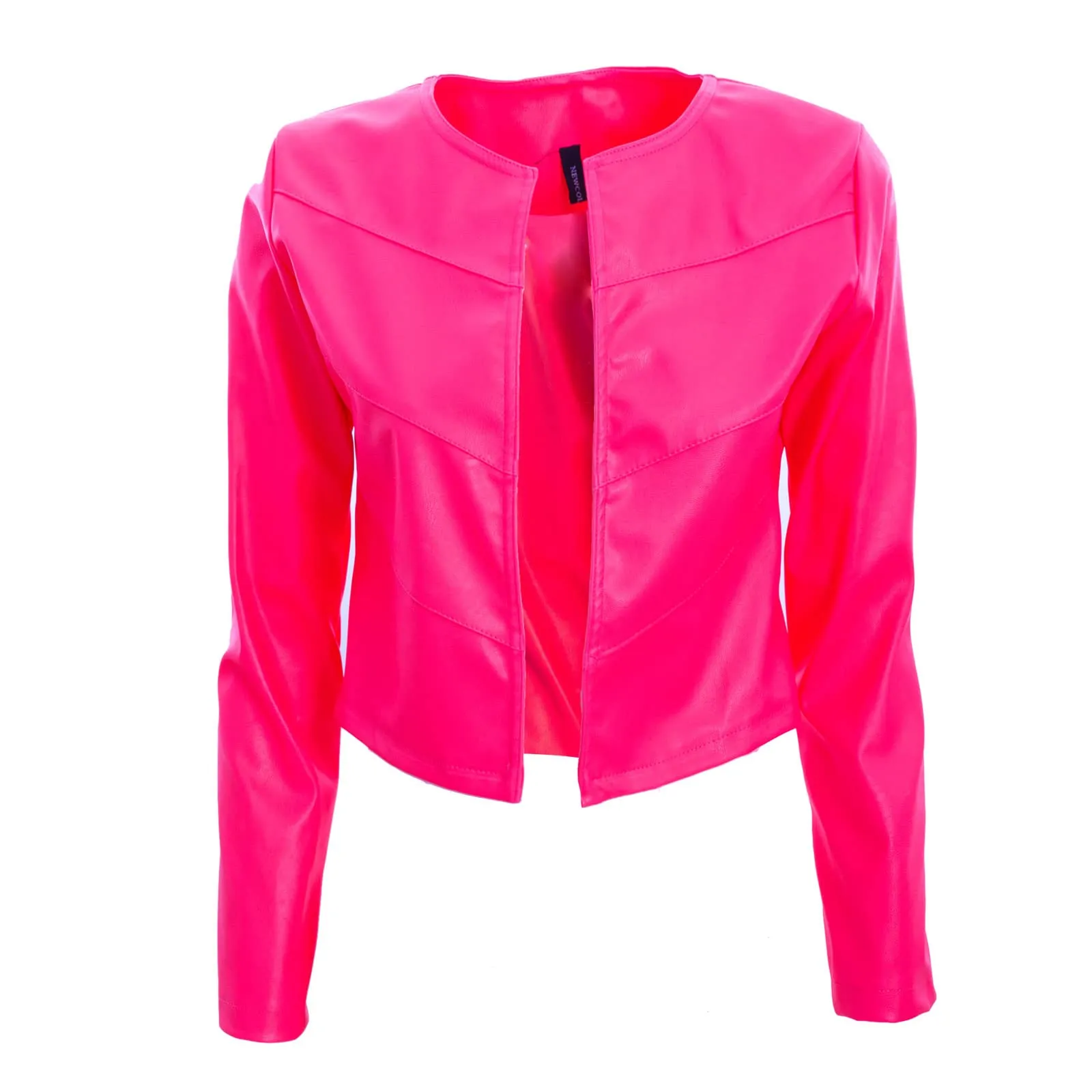 Toocool Giacca Donna Corta Ecopelle Bolero Senza Chiusura VI-2601 Rosa Fluo Taglia Unica - immagine 1
