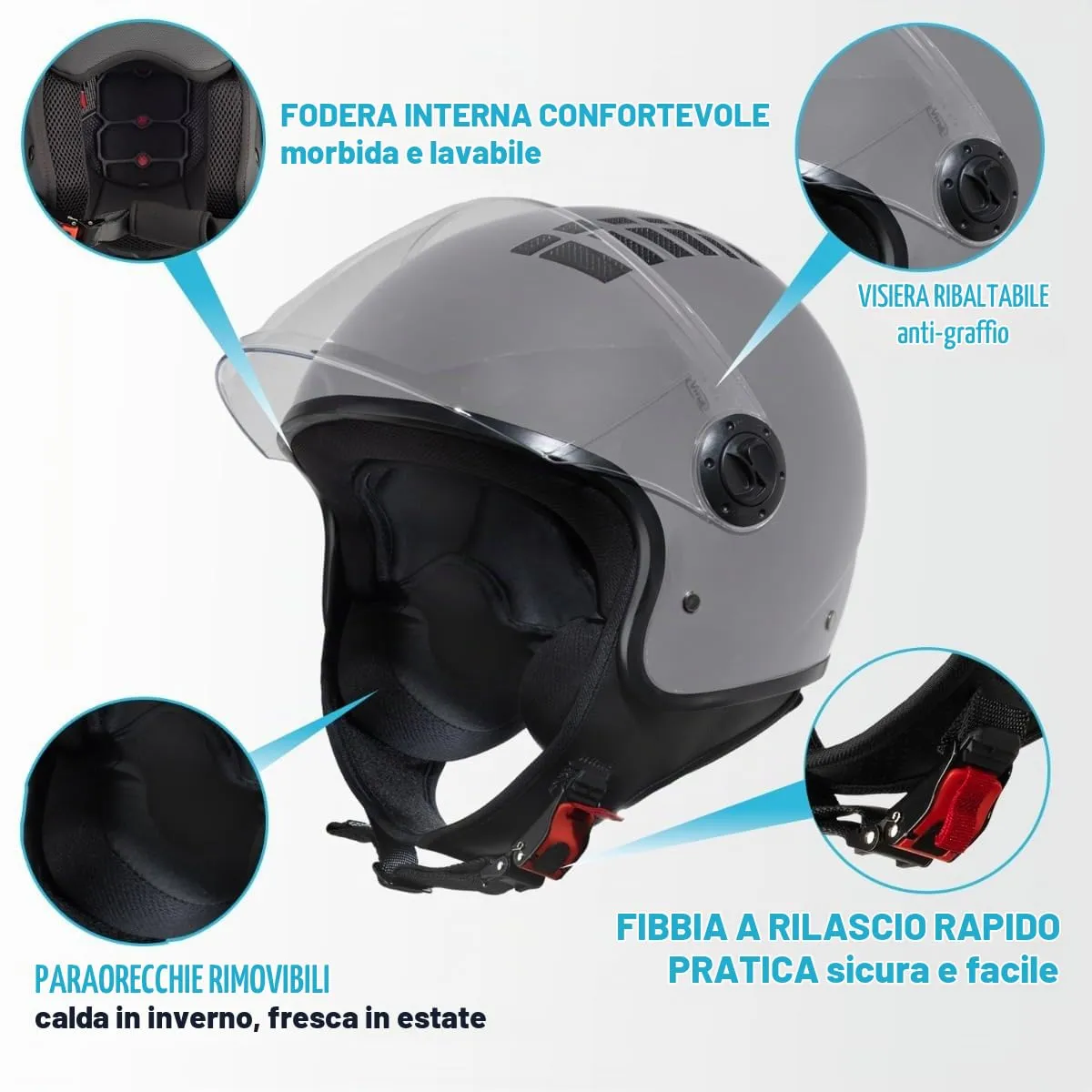 Vinz Como Casco Jet con Visiera ECE 22.06 - Titanio, Taglia M - immagine 2
