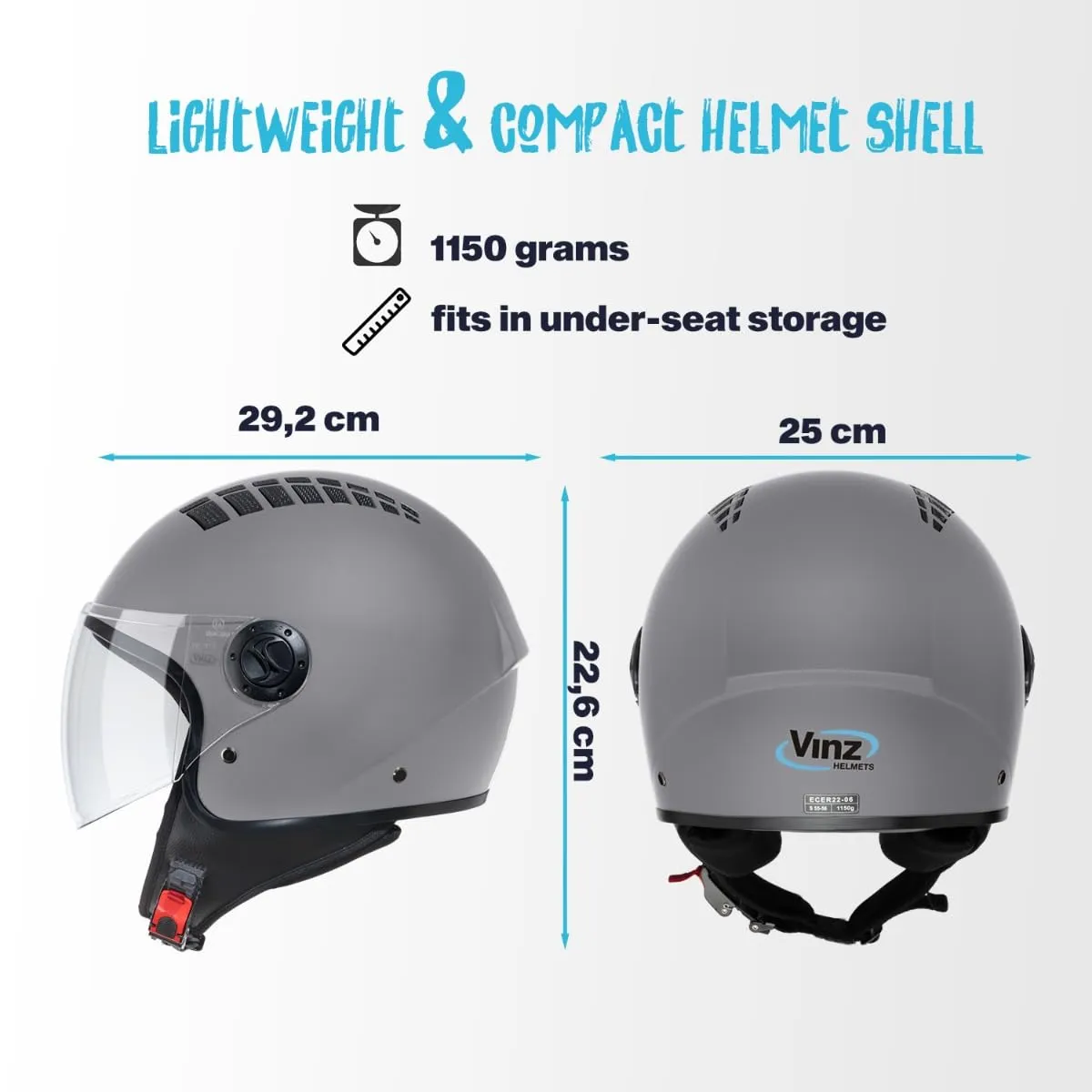 Vinz Como Casco Jet con Visiera ECE 22.06 - Titanio, Taglia M - immagine 5
