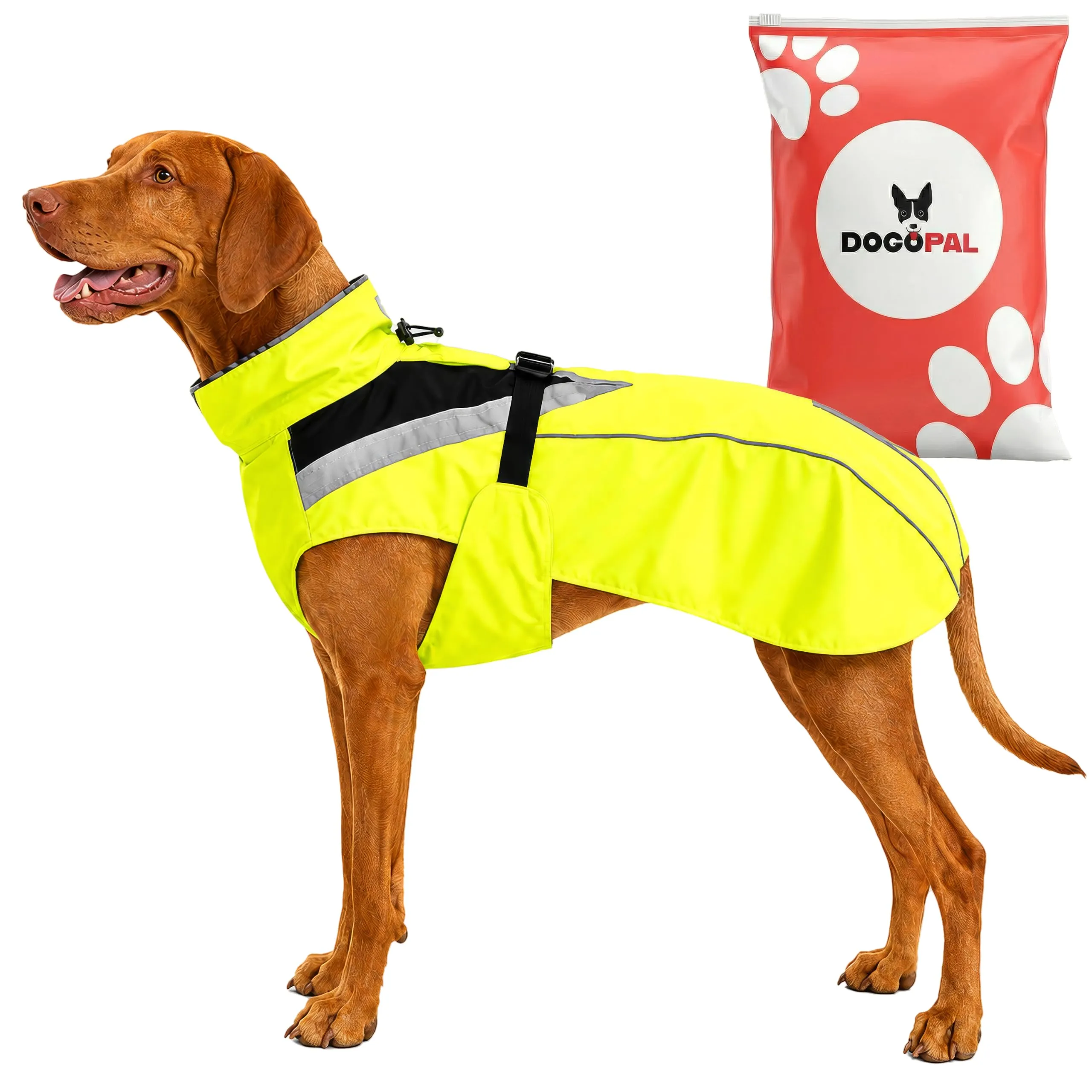 DOGOPAL Impermeabile per cani catarifrangente con apertura per guinzaglio, Giallo, XL - immagine 1