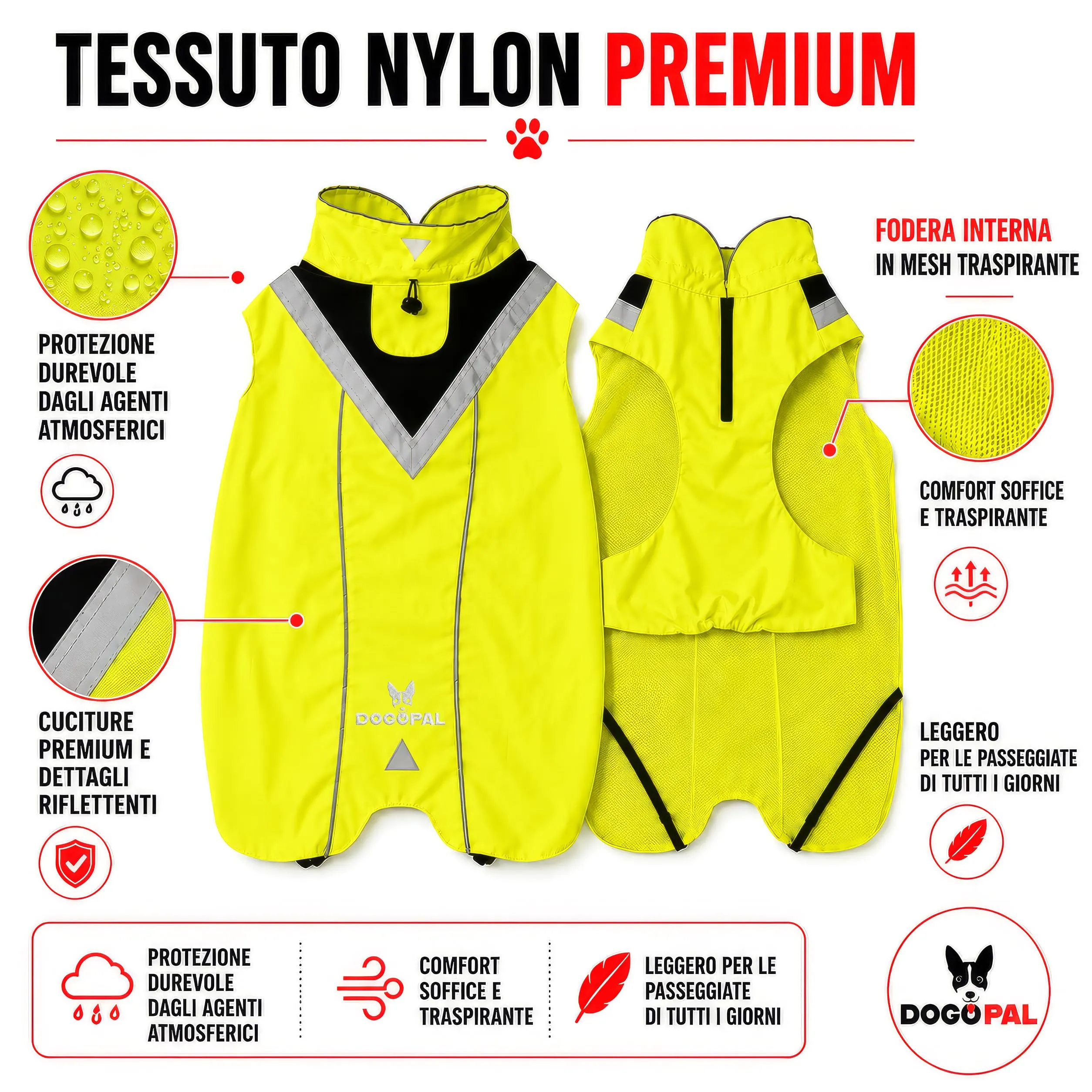 DOGOPAL Impermeabile per Cane Riflettente con Apertura per Guinzaglio, Giallo, XXL - immagine 4