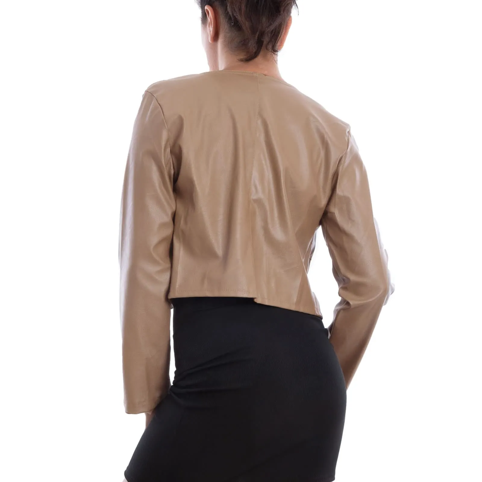 Toocool Giacca Donna Corta Ecopelle Bolero VI-2601 Beige Taglia Unica - immagine 2
