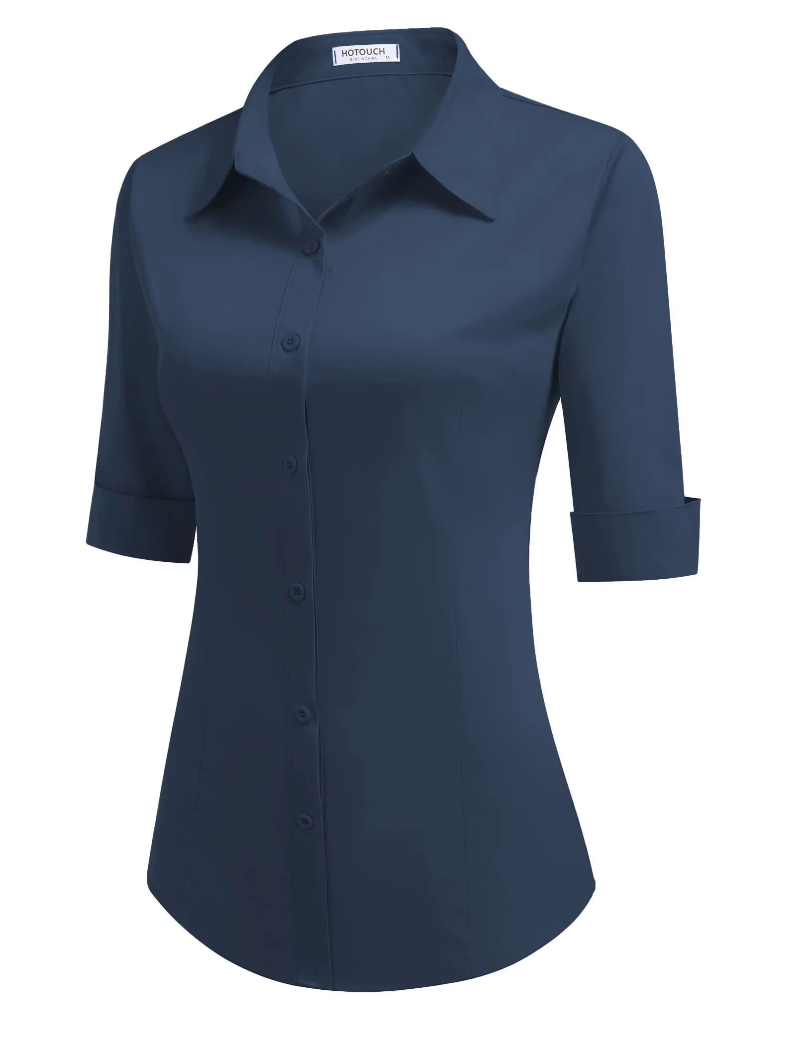 Hotouch Camicetta da Donna in Cotone, Manica a 3/4, Scollo a V, Slim Fit, Blu Navy, L - immagine 1