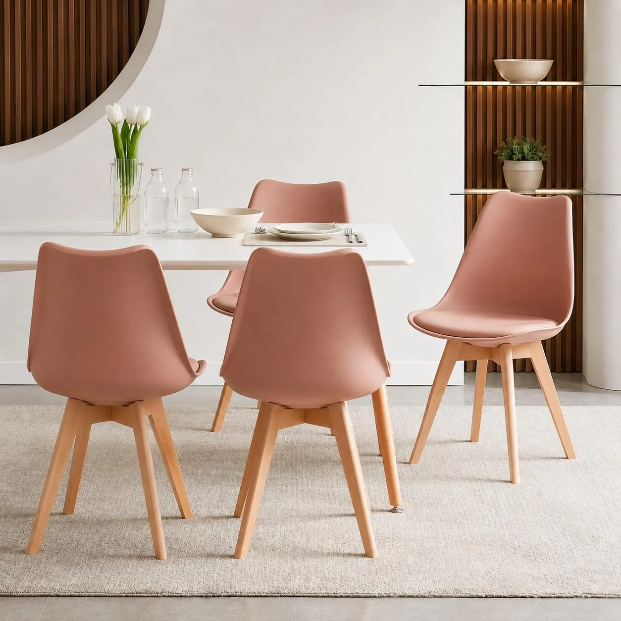 EGGREE Set di 4 Sedie da Pranzo e Cucina in Pelle PU e Legno di Faggio, Rosa Fumé - immagine 3