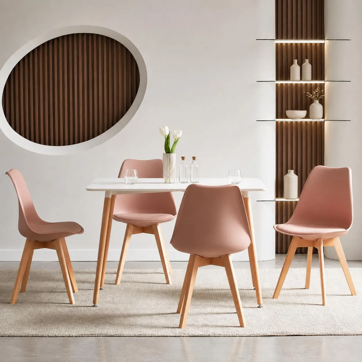 EGGREE Set di 4 Sedie da Pranzo e Cucina in Pelle PU e Legno di Faggio, Rosa Fumé - immagine 4