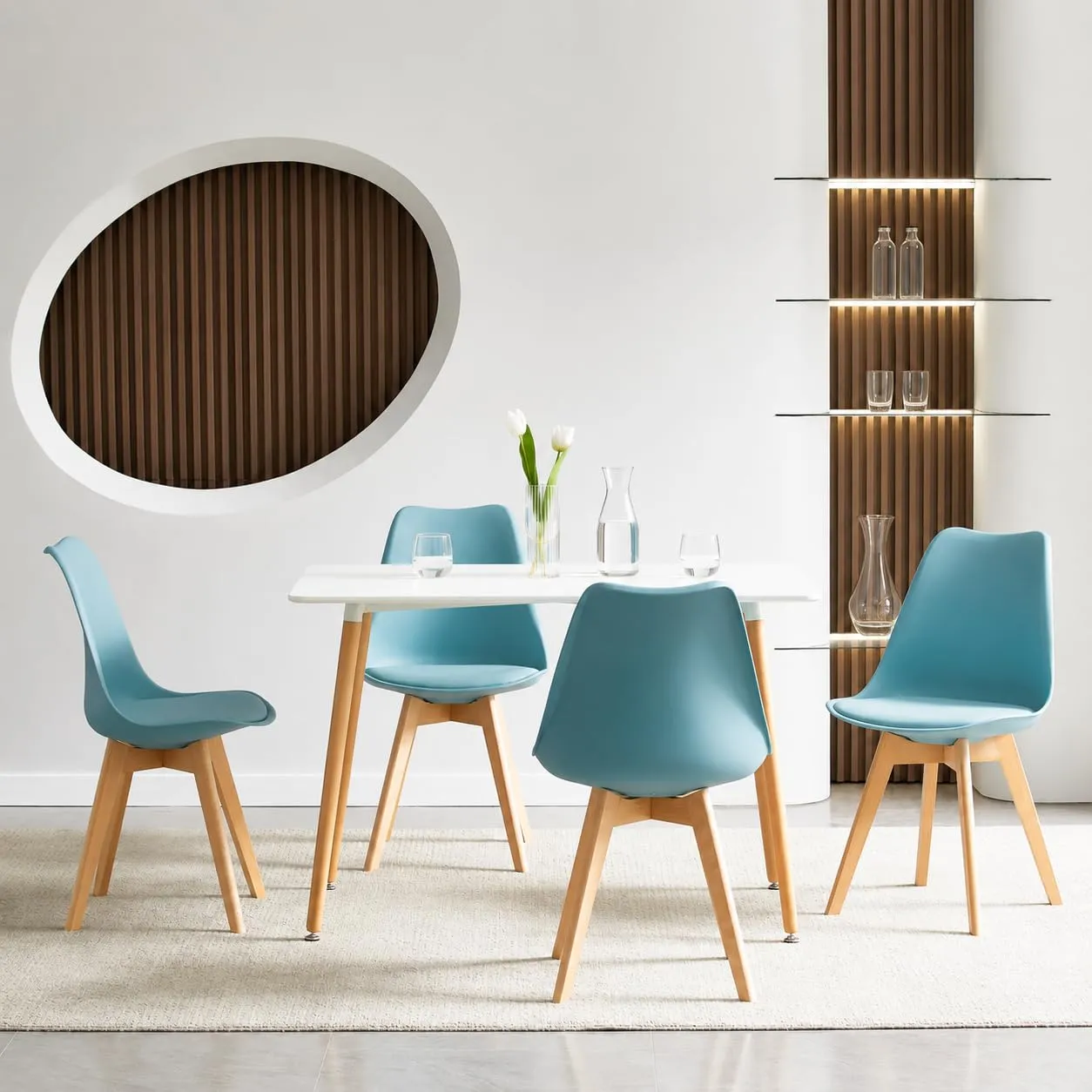 EGGREE Set di 4 Sedie da Pranzo e Cucina in Pelle PU e Legno di Faggio, Blu Menta - immagine 6