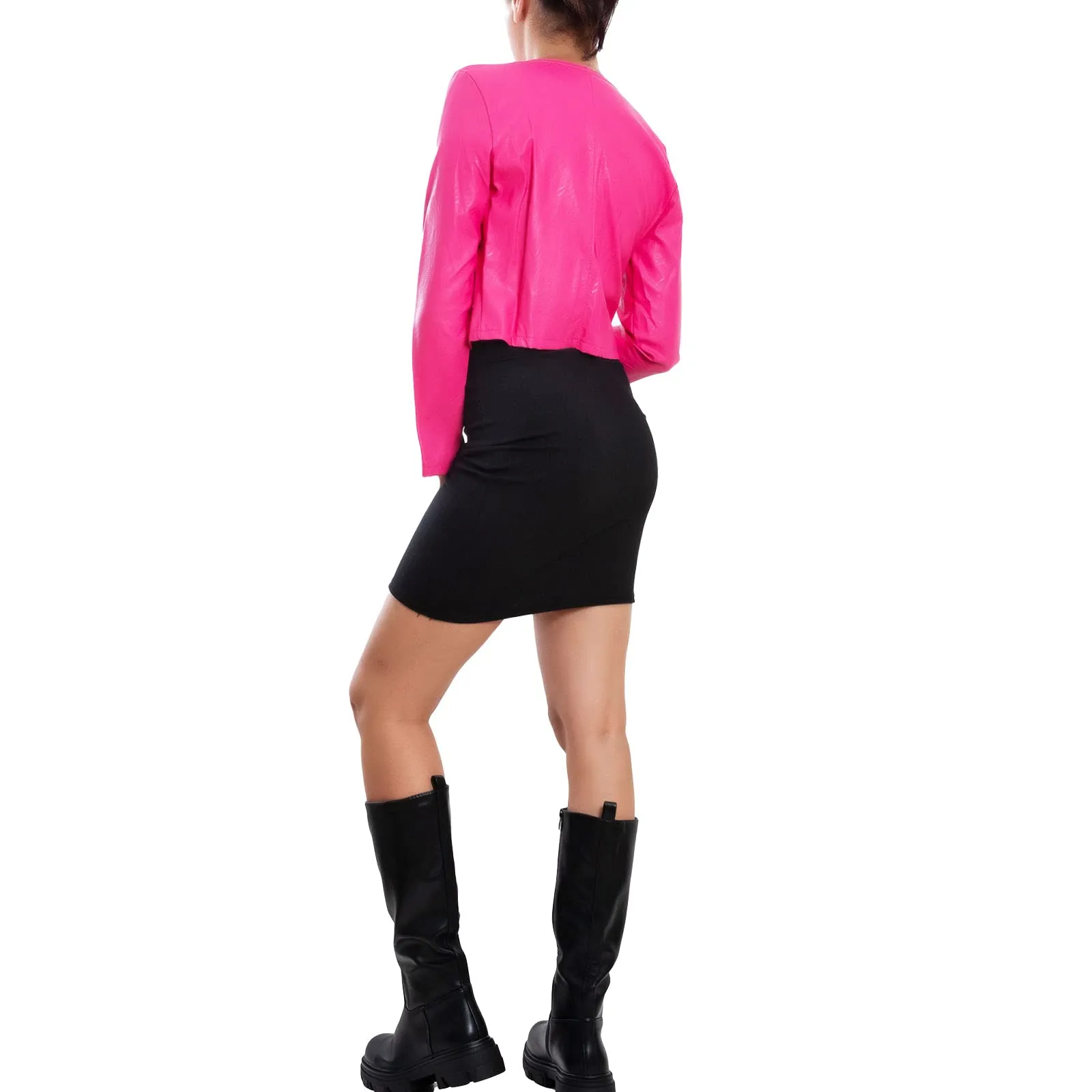 Toocool Giacca Donna Corta Ecopelle Bolero Senza Chiusura VI-2601 Fuxia Taglia Unica - immagine 2