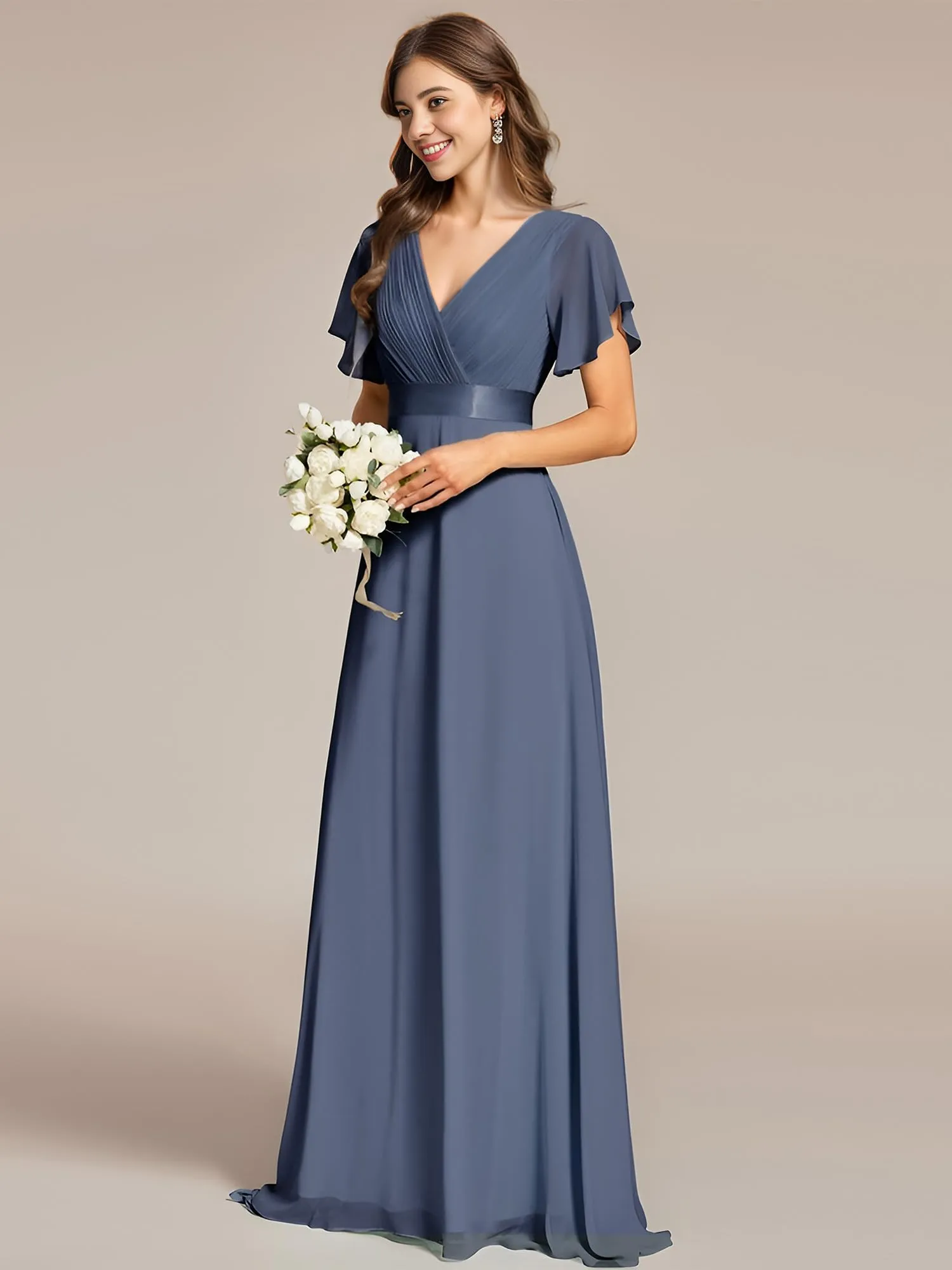 Ever-Pretty Vestito da Sera e Cerimonia Donna Scollo a V Linea ad A con Spacco Blu Tempesta 56 - immagine 6