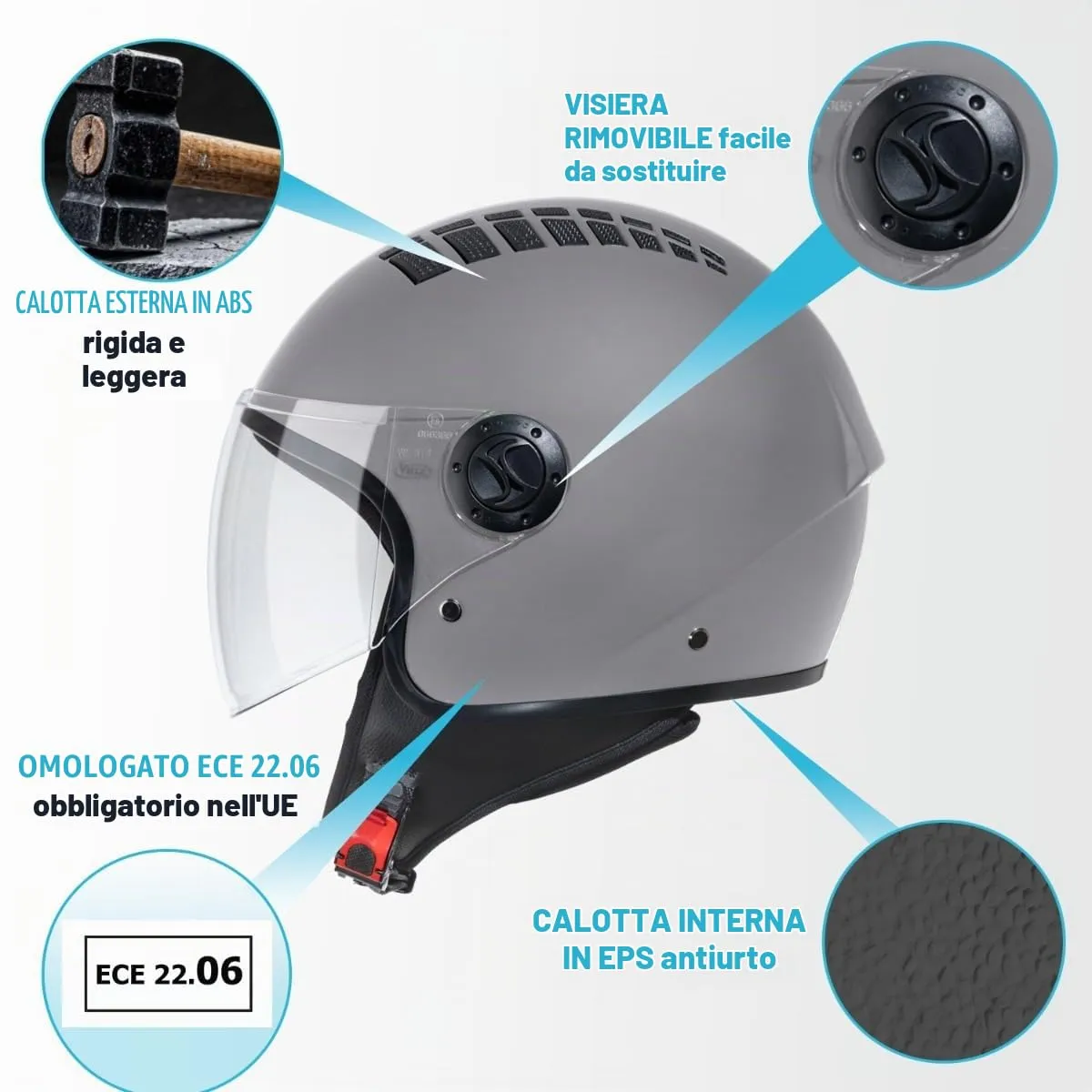 Vinz Como Casco Jet con Visiera ECE 22.06 - Titanio - immagine 3
