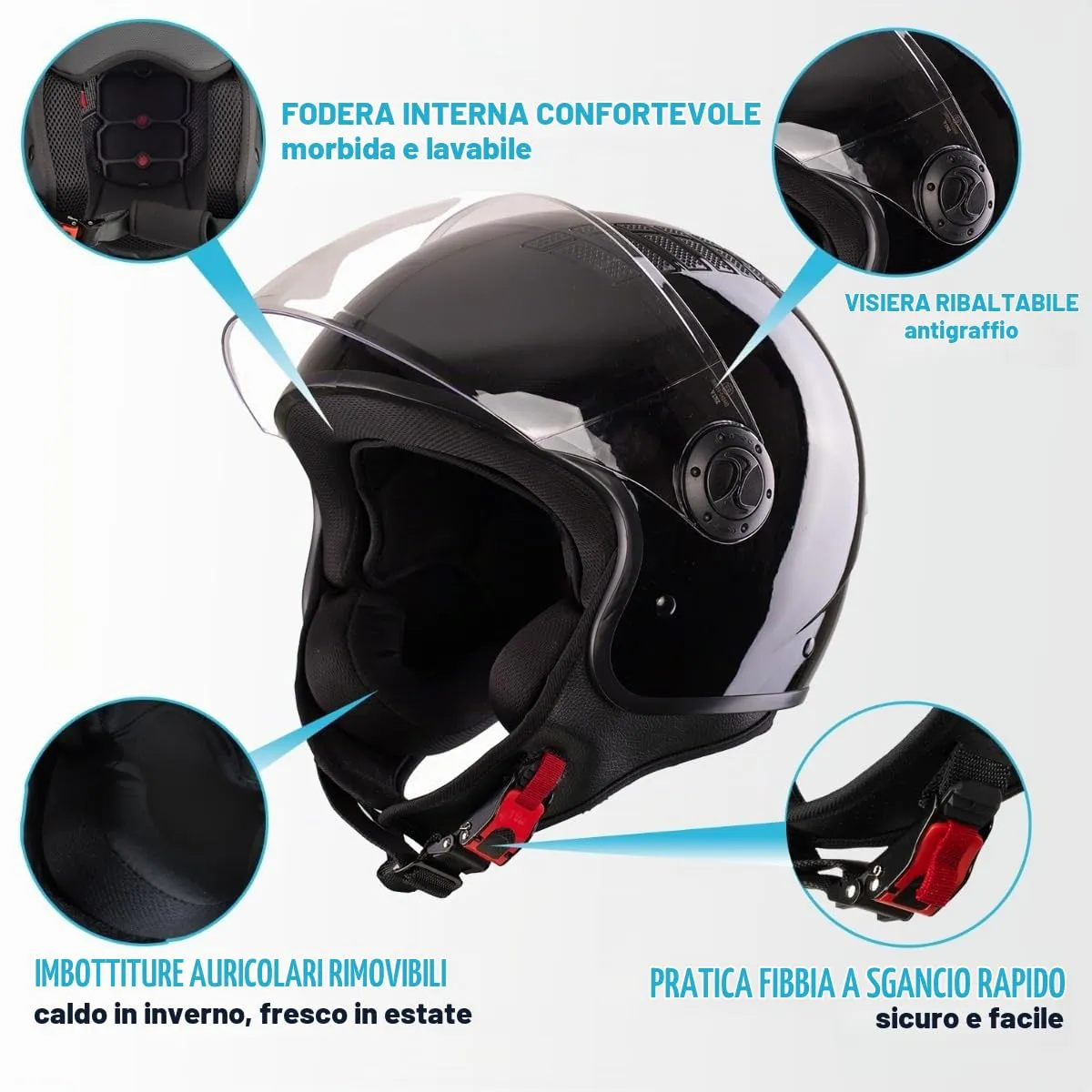 Vinz Como Casco Jet con Visiera ECE 22.06 - Nero - immagine 2