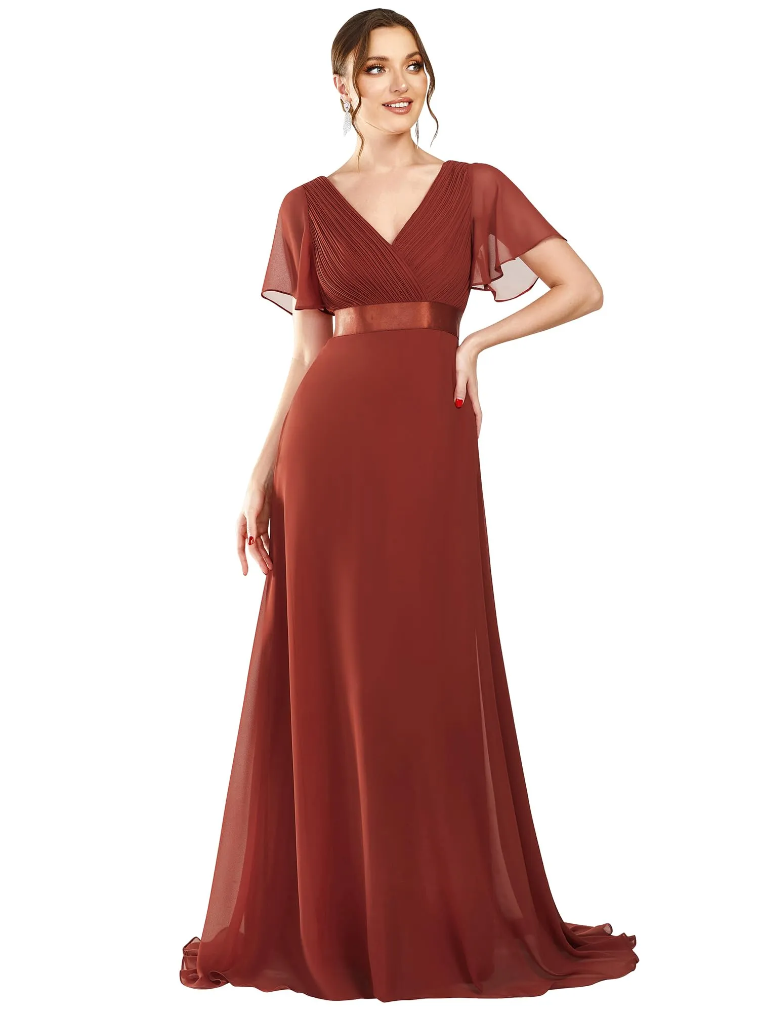 Ever-Pretty Vestito da Cerimonia Donna Scollo a V Linea ad A Vermiglio 36 - immagine 1