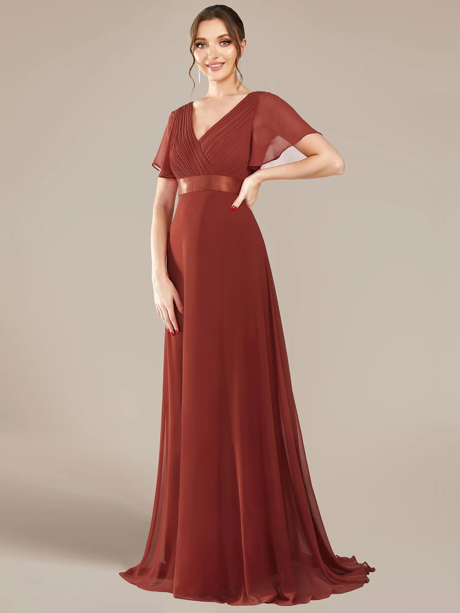 Ever-Pretty Vestito da Cerimonia Donna Scollo a V Linea ad A Vermiglio 36 - immagine 4