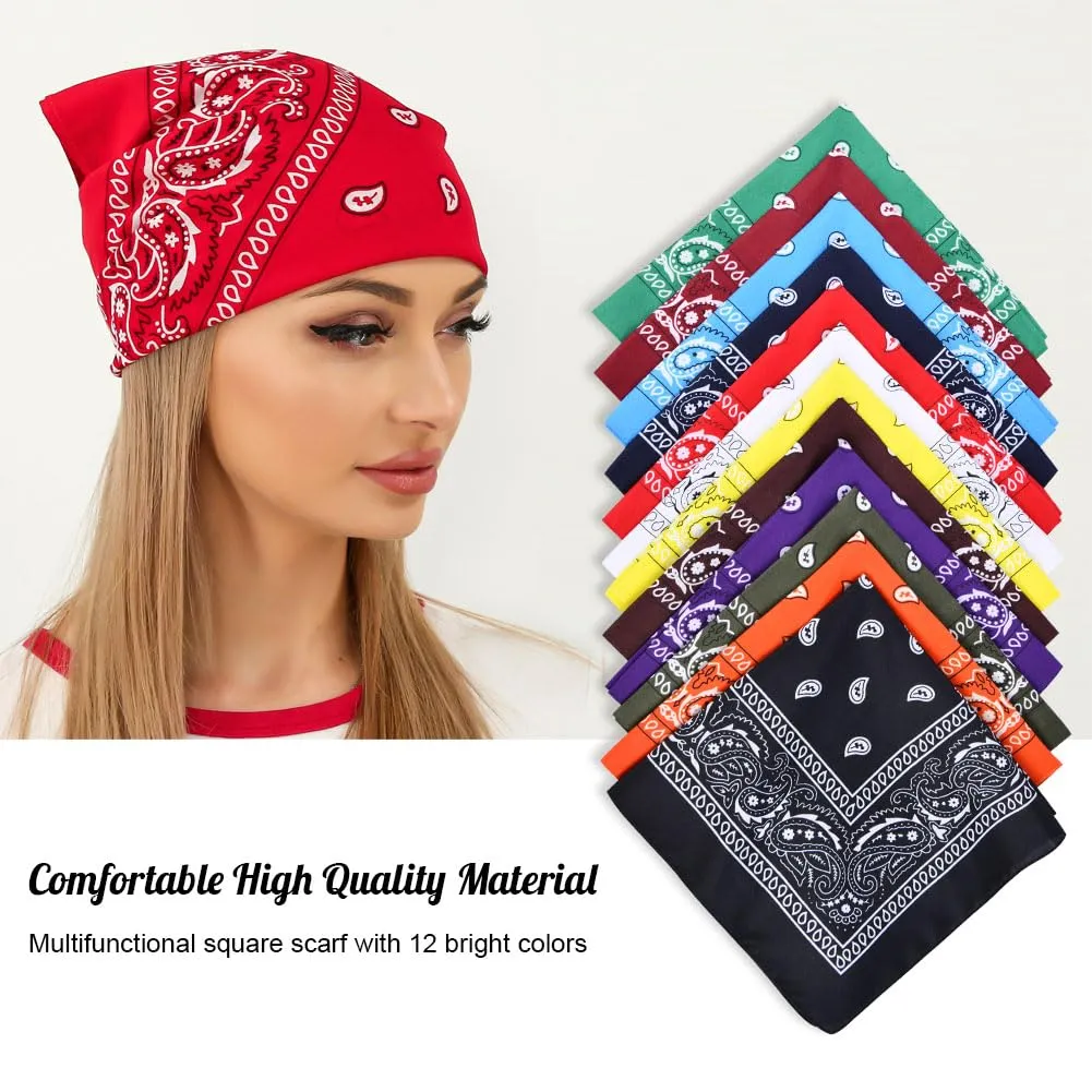 Aomig Set di 12 Bandane Paisley Multicolori in Poliestere, 55 x 55 cm - immagine 4