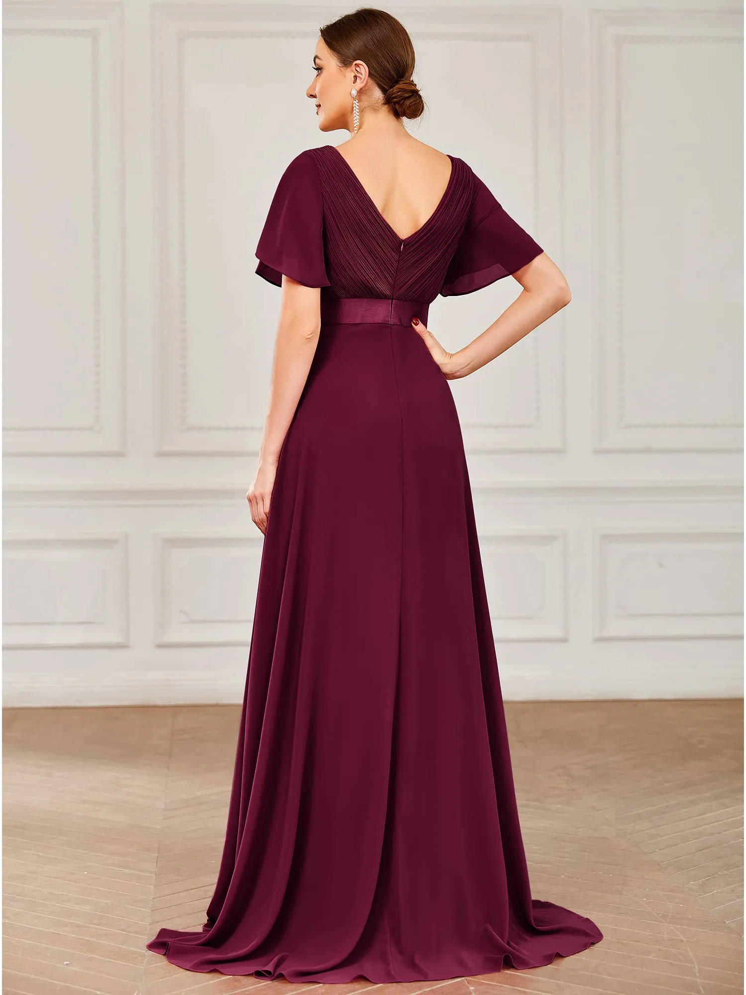 Ever-Pretty Vestito da Sera e Cerimonia Donna Scollo a V Linea ad A con Spacco, Gelso, Taglia 56 - immagine 2