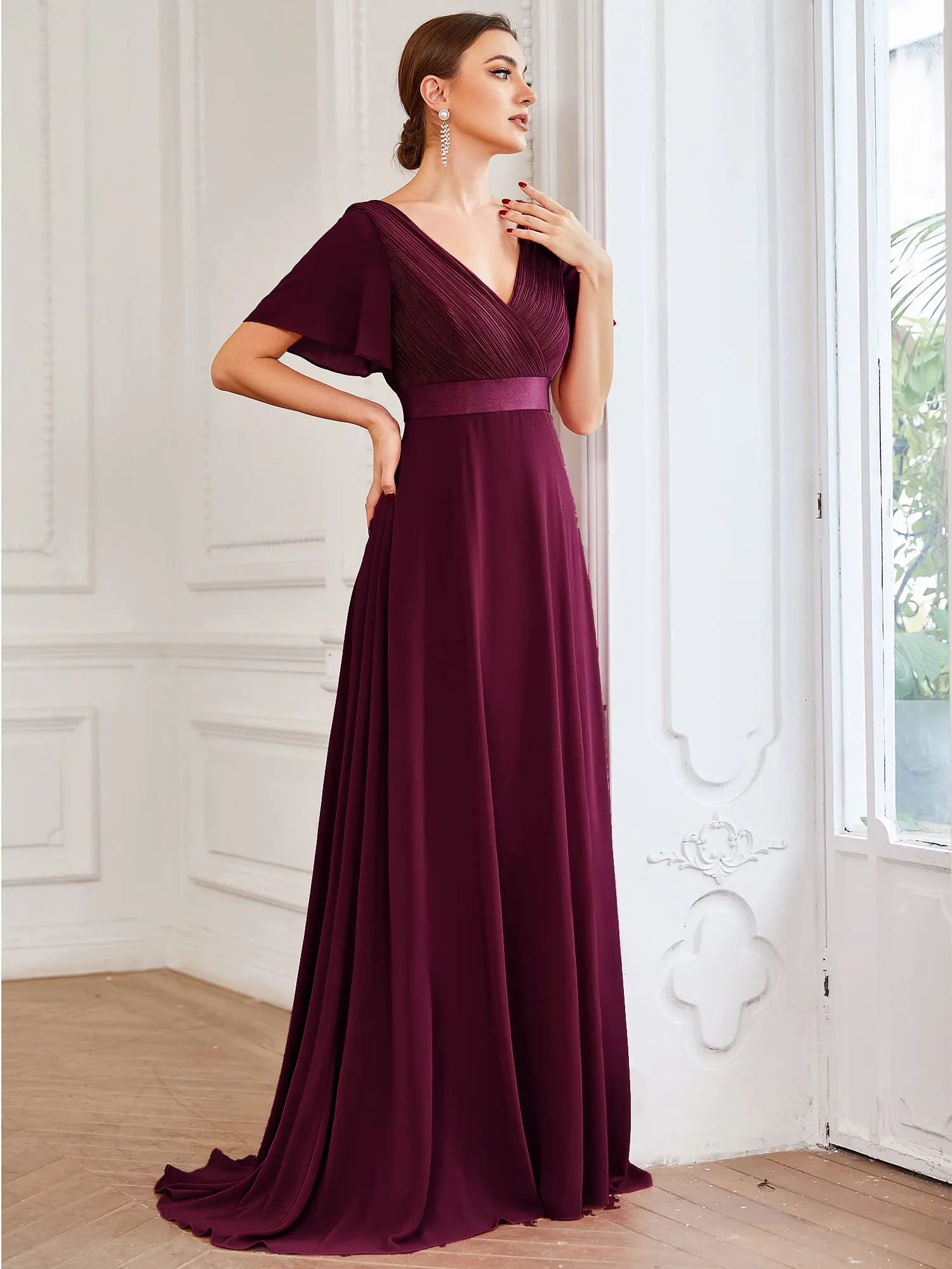 Ever-Pretty Vestito da Sera e Cerimonia Donna Scollo a V Linea ad A con Spacco, Gelso, Taglia 56 - immagine 3