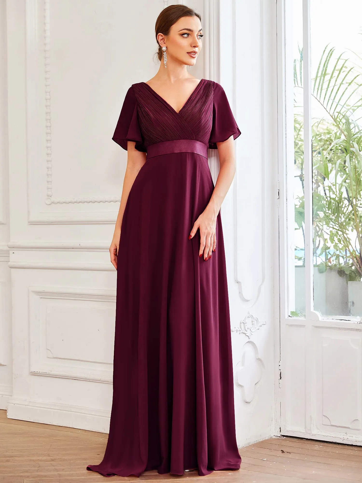 Ever-Pretty Vestito da Sera e Cerimonia Donna Scollo a V Linea ad A con Spacco, Gelso, Taglia 56 - immagine 4