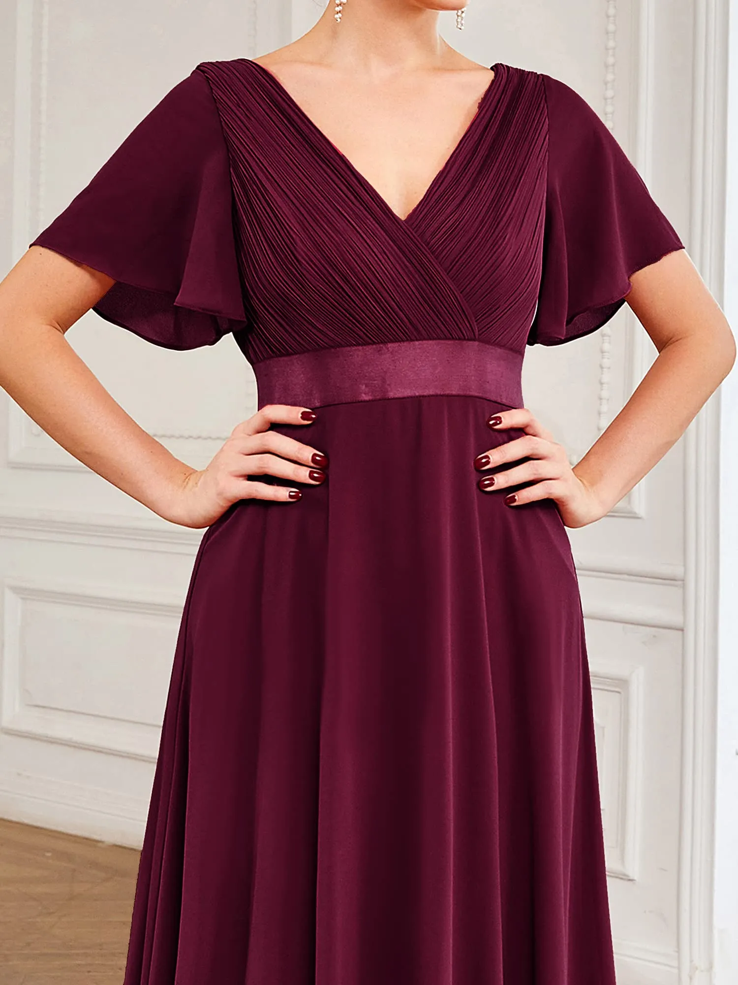 Ever-Pretty Vestito da Sera e Cerimonia Donna Scollo a V Linea ad A con Spacco, Gelso, Taglia 56 - immagine 5