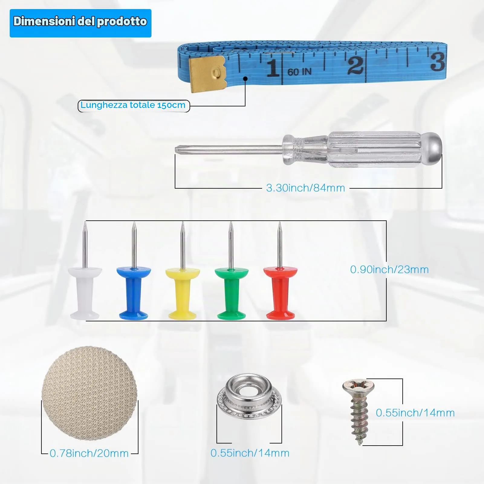 Zocipro Kit Riparazione Cielo Auto, 65 Pezzi, Beige - immagine 7