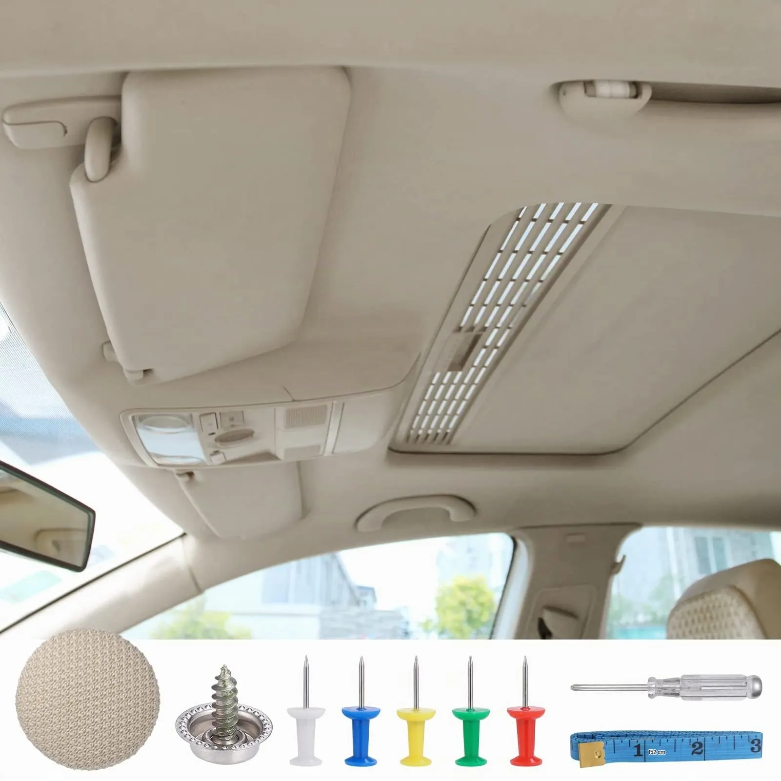 Zocipro Kit Riparazione Cielo Auto, 65 Pezzi, Beige - immagine 8