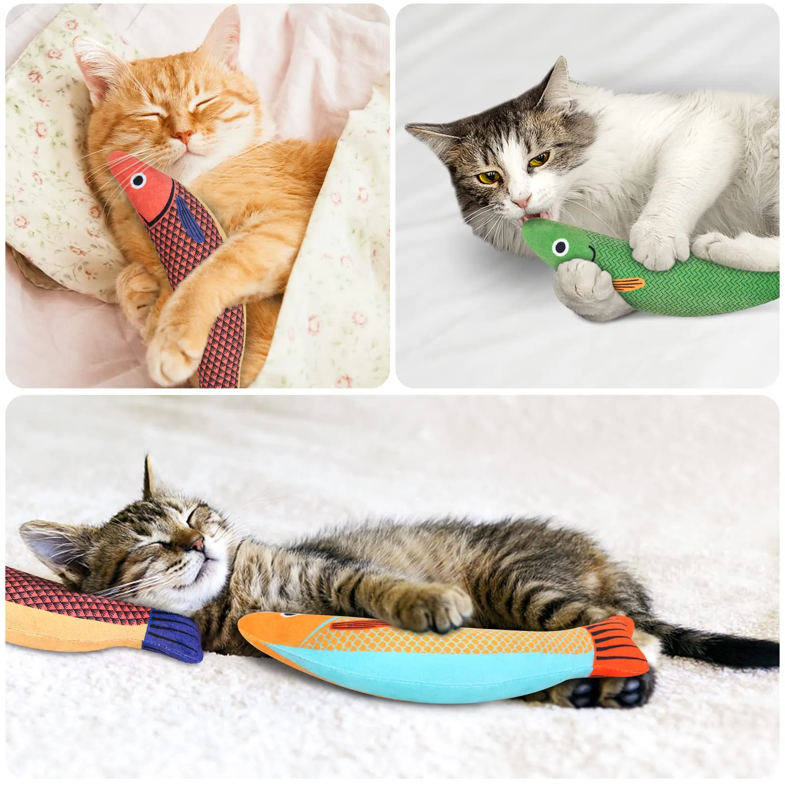 Aibuddy Giocattolo per Gatti con Erba Gatta e Campanella, Set da 3 Pezzi a Forma di Pesce - immagine 7