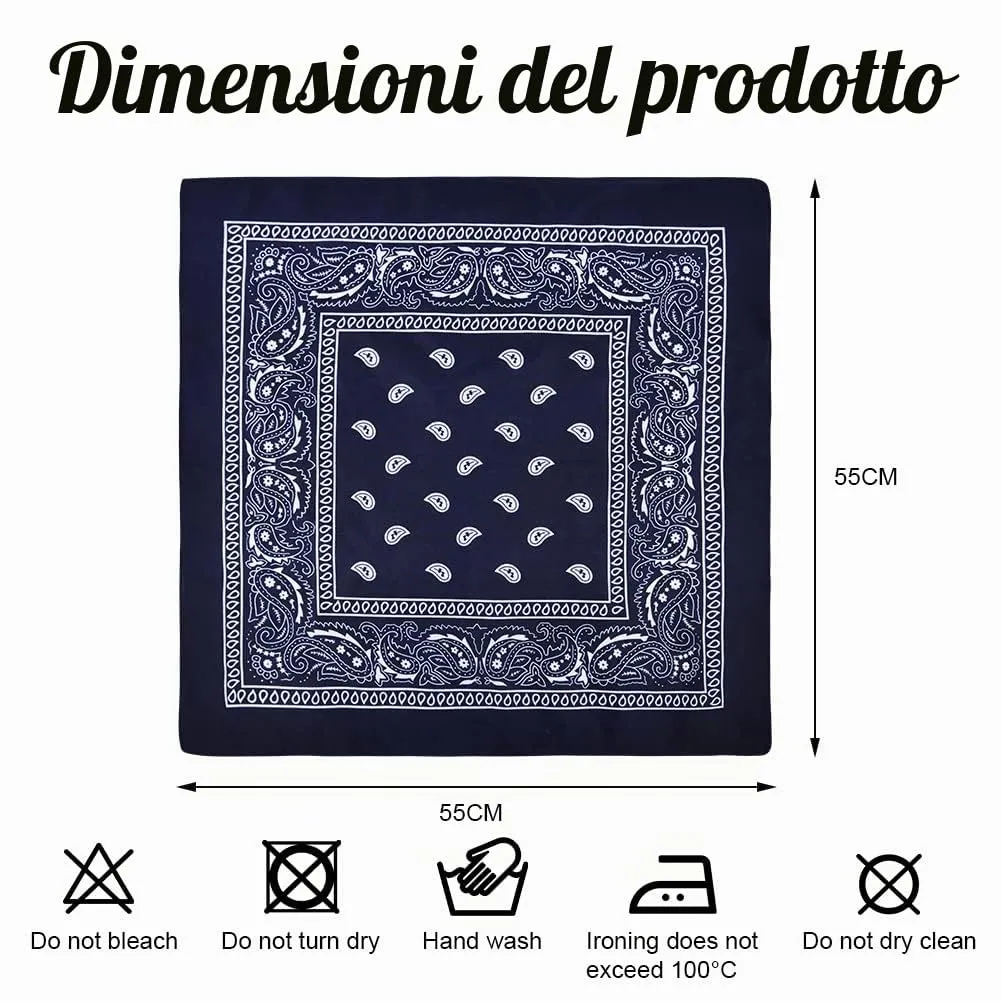 Aomig Bandana Blu Navy Paisley, 55 x 55 cm - immagine 2